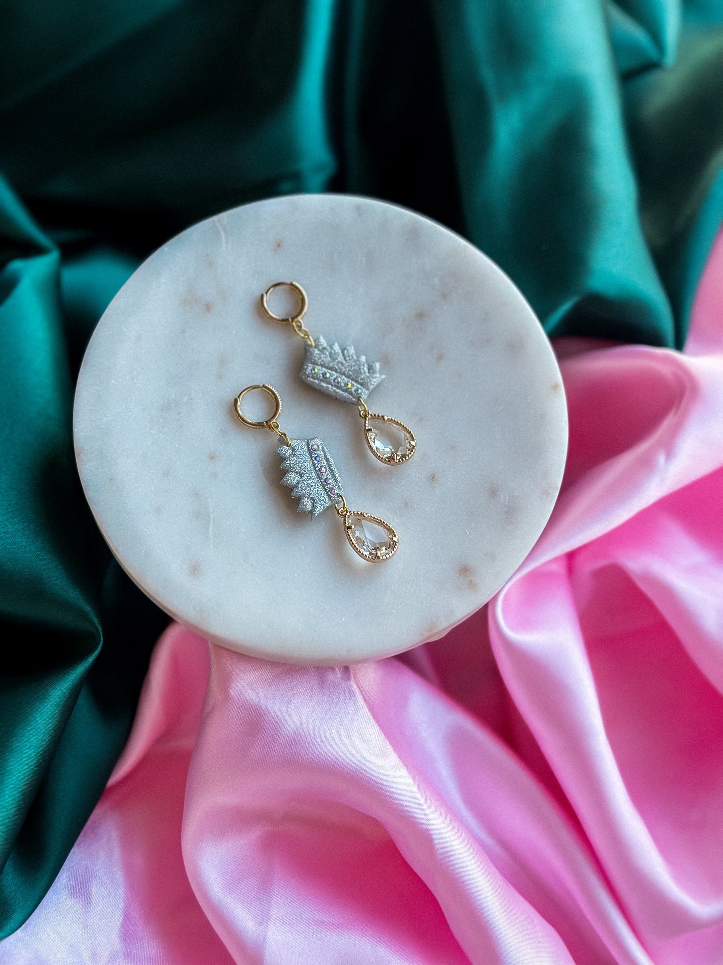 Glinda’s Silver Crown Earrings Wicked earrings handmade polymer clay earrings with silver crown charms