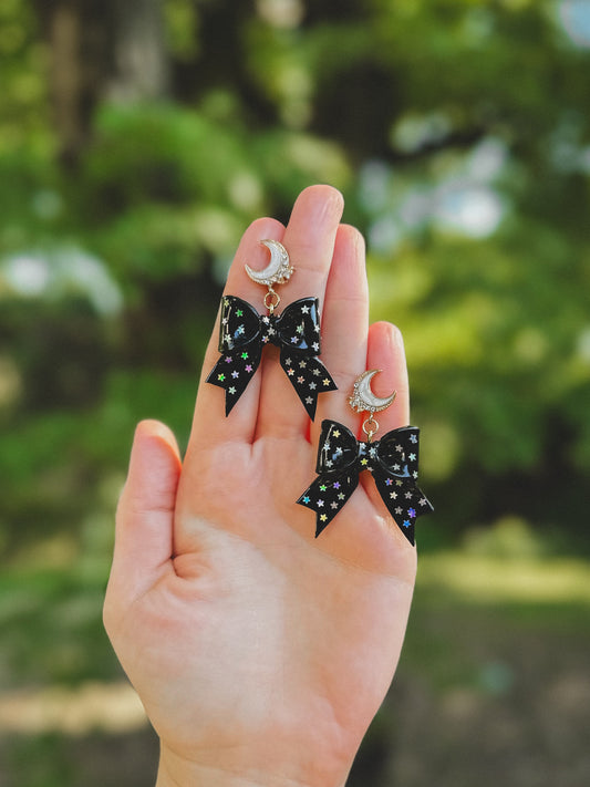 Starry Night Bows w/ Crystal Moon Toppers