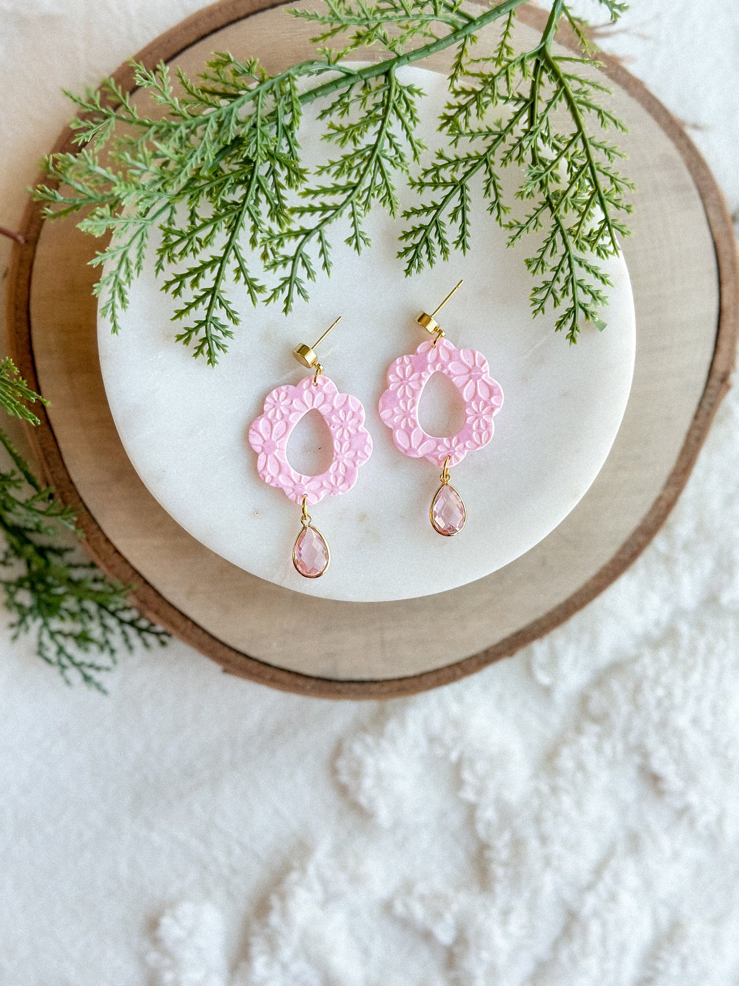 Pink Floral Shimmer Crystal Cutout Dangles- Bridgerton