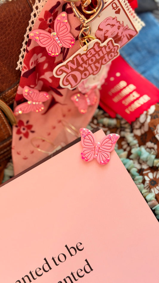 Pink Rhinestone Butterfly Corner Bookmark | Dolly Inspired Book Lover Gift