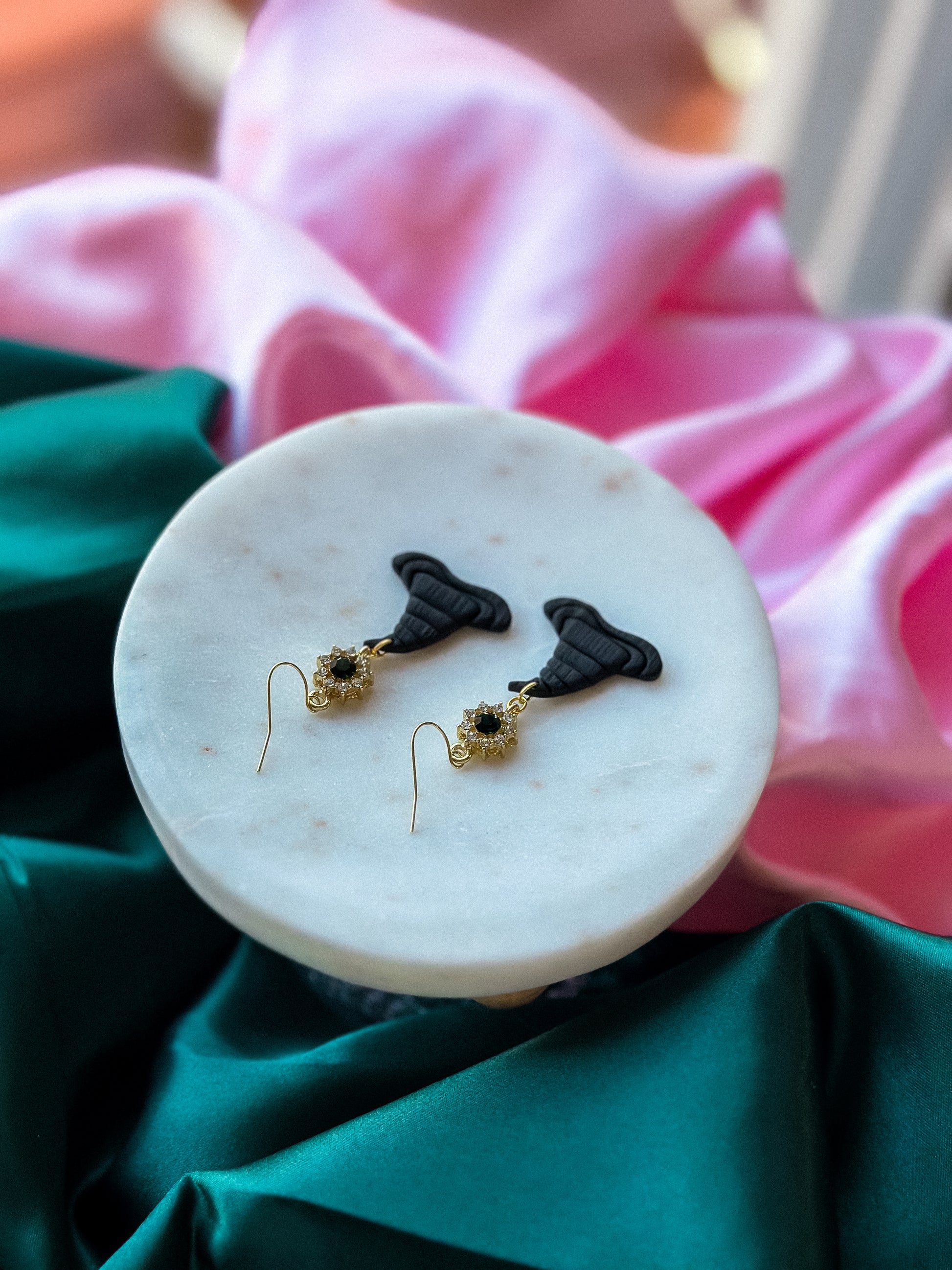 Elphaba hat crystal dangle earrings handmade polymer clay earrings Wicked earrings