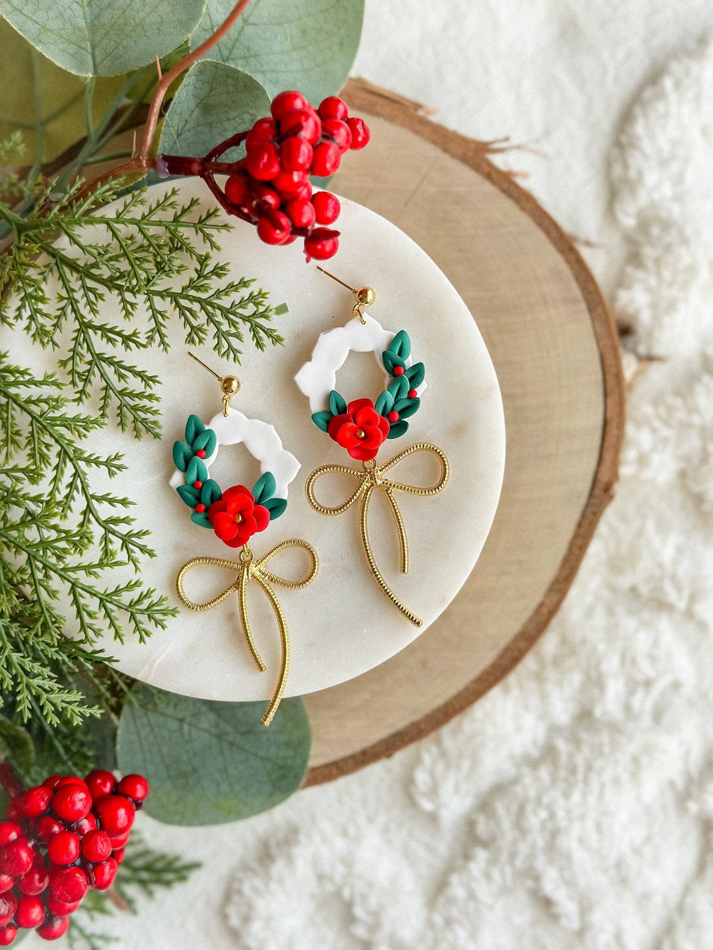 Holiday Floral Wreaths with Gold Bows