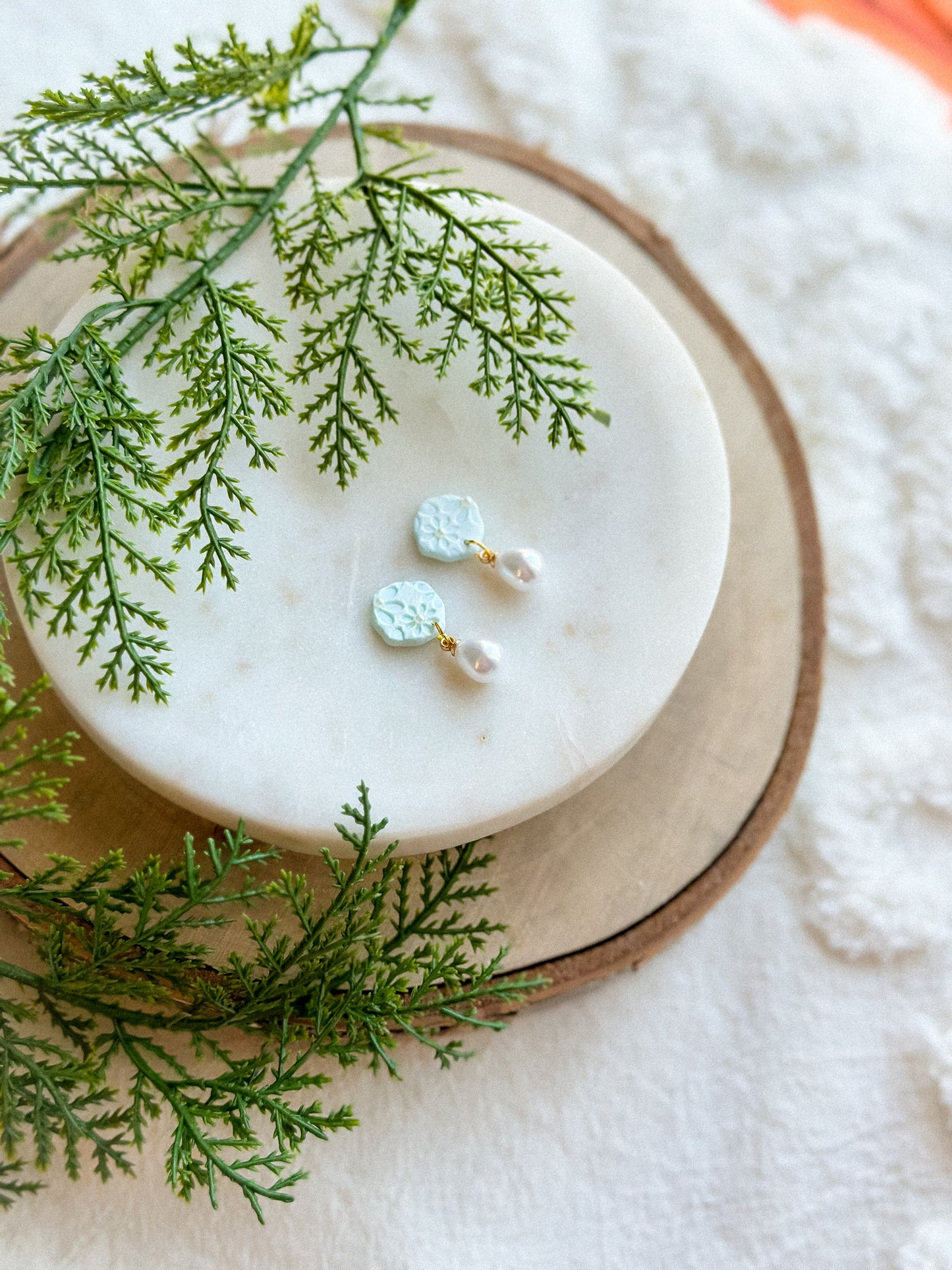 Mint Floral Shimmer Pearl Studs- Bridgerton