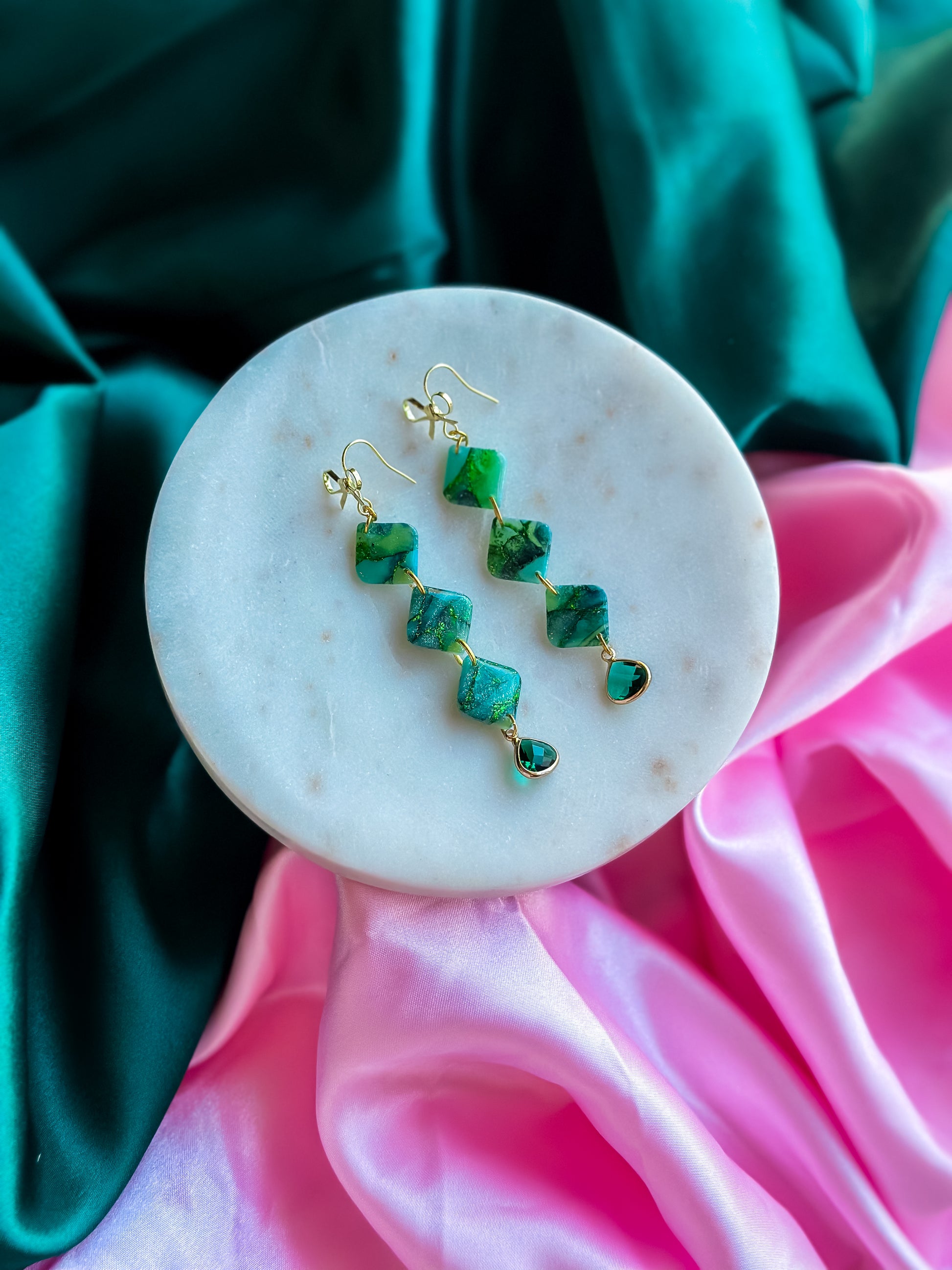 Elphaba green stained glass earrings handmade polymer clay earrings emerald Wicked inspired