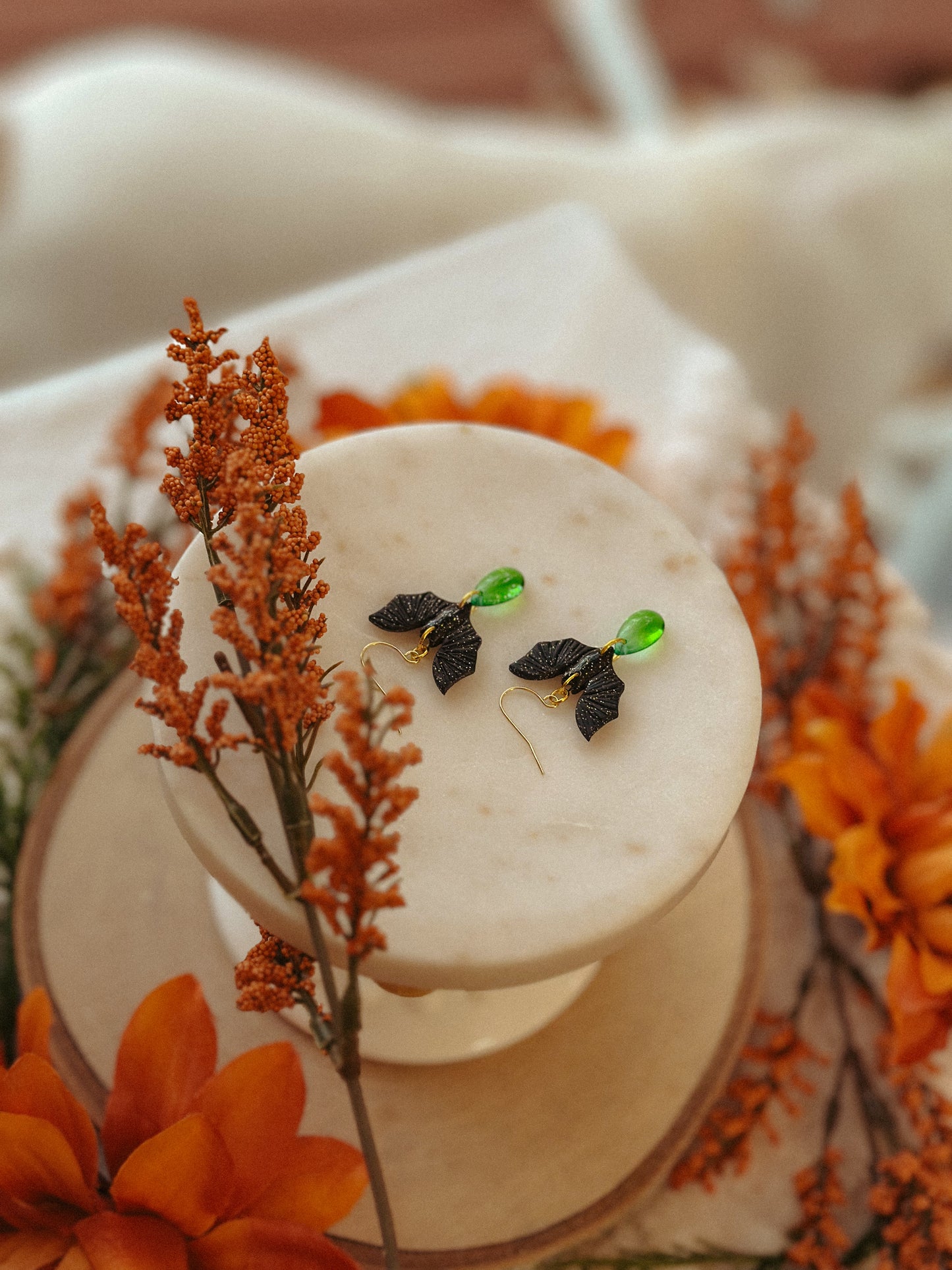 Freakin’ BATS Gemstone Drops – Spooky Polymer Clay & Gemstone Dangle Earrings