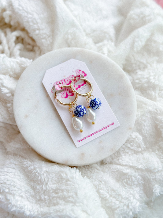 Chinoiserie + Pearl Hoops