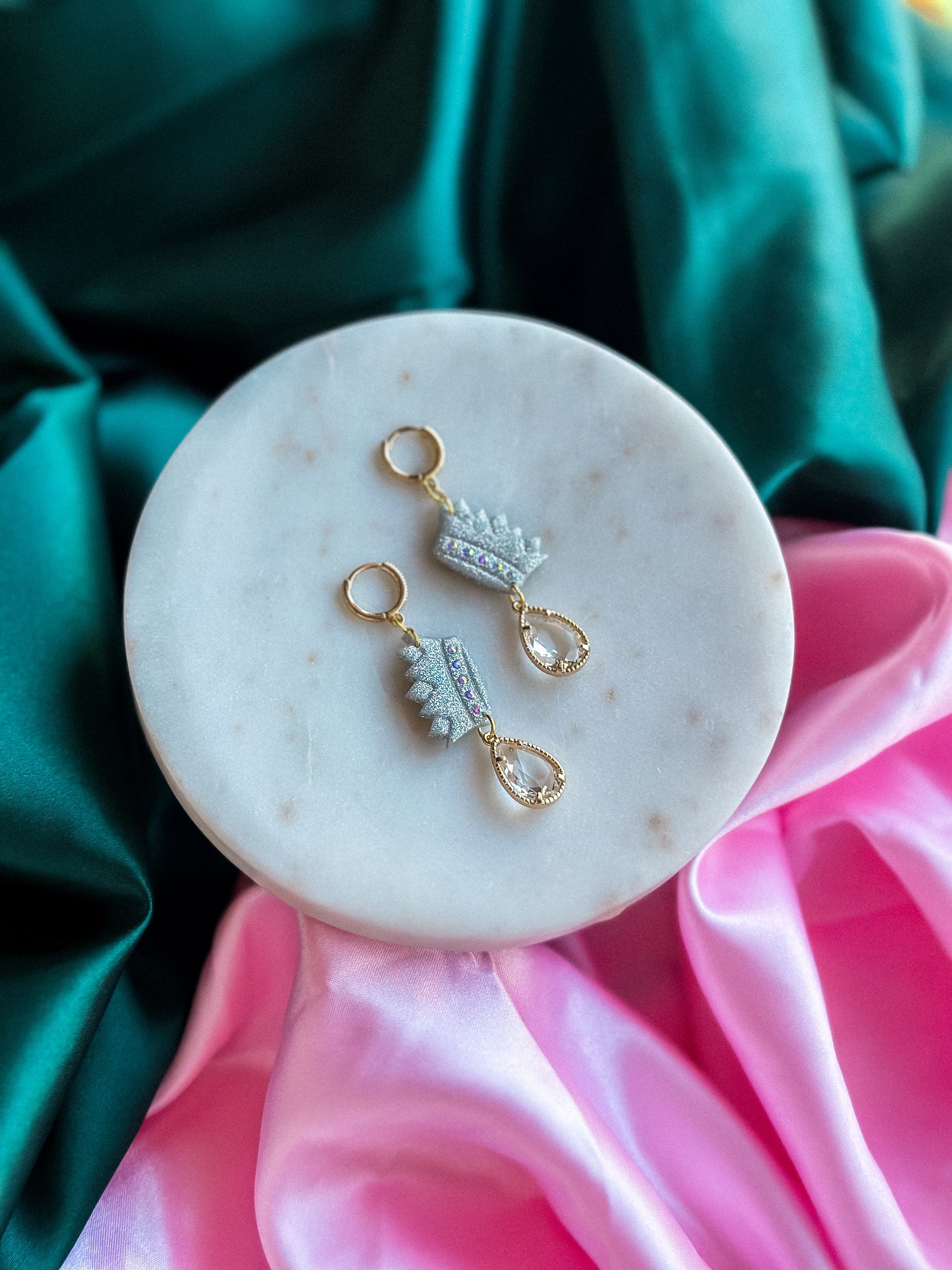 Glinda’s Silver Crown Earrings Wicked earrings handmade polymer clay earrings with silver crown charms