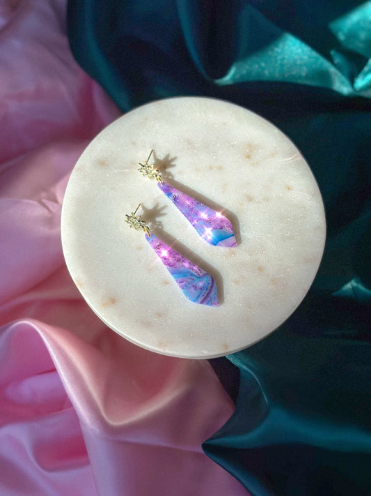 Glinda’s Gown Earrings Stained Glass Starburst handmade polymer clay earrings Wicked inspired earrings