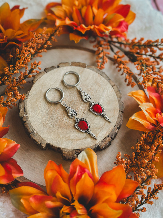 Antique Mirror Bat Charm Hoops