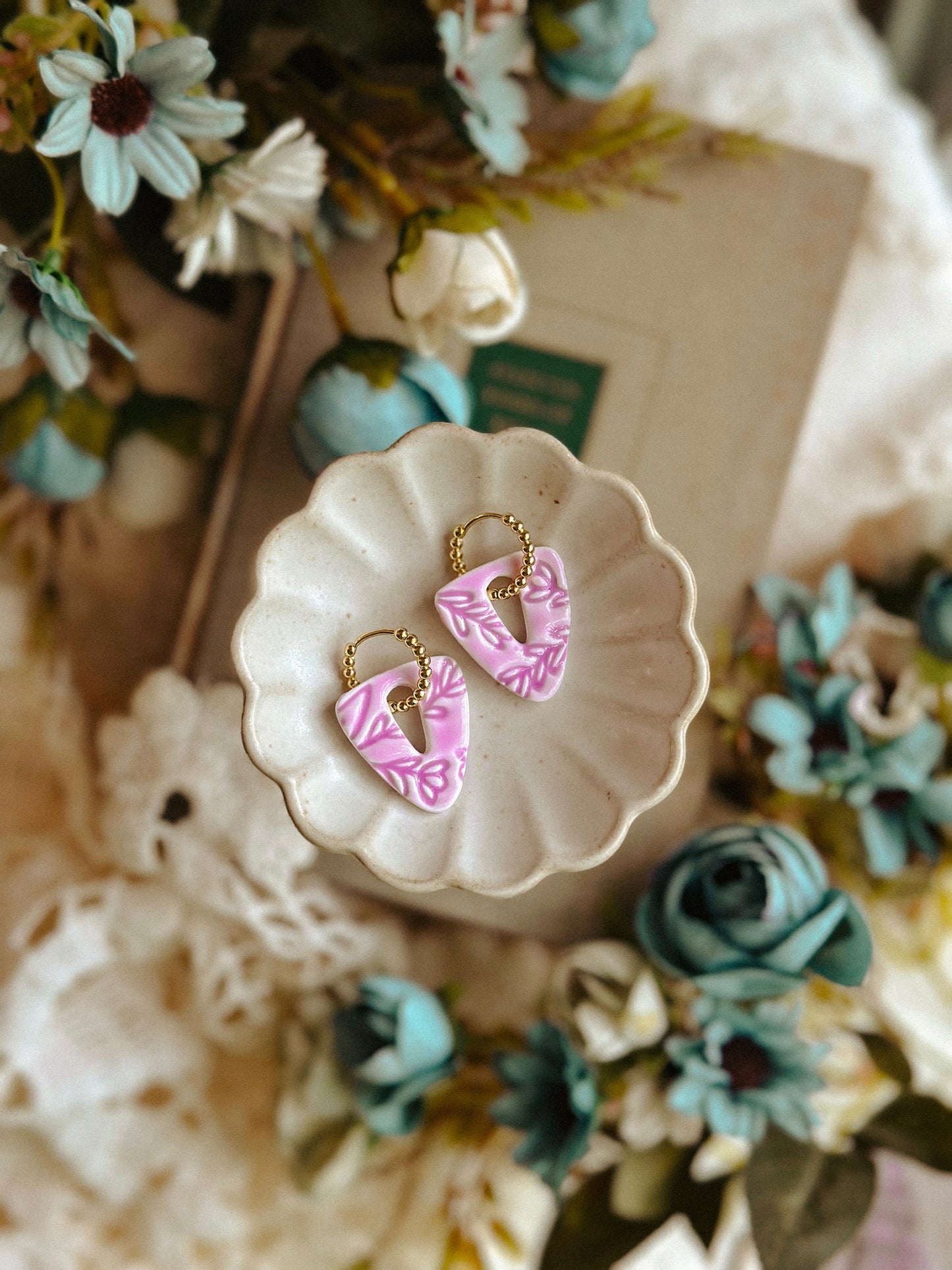 Floral Glazed Pottery Drops- Lavender