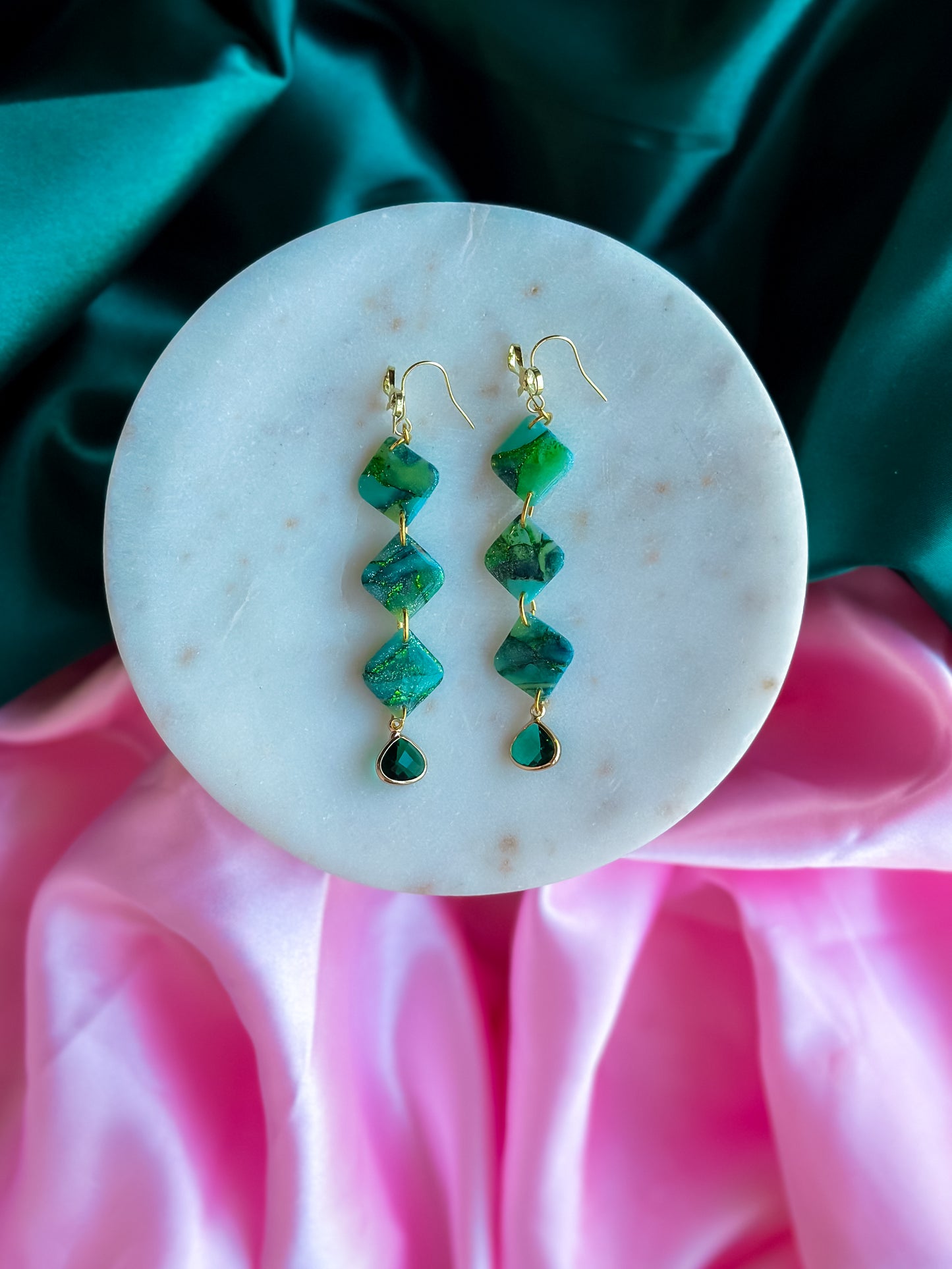 Elphaba green stained glass earrings handmade polymer clay earrings emerald Wicked inspired