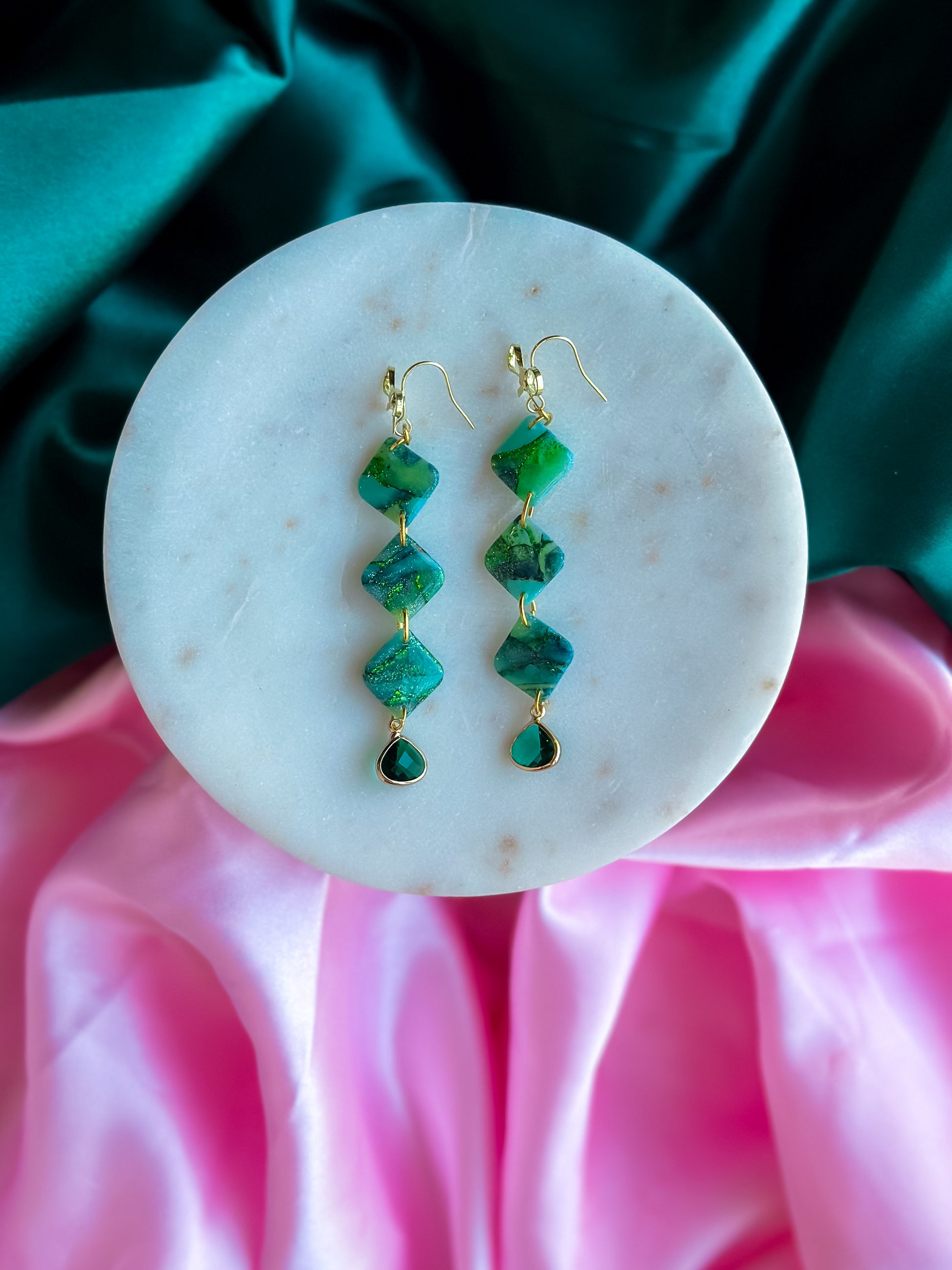 Elphaba green stained glass earrings handmade polymer clay earrings emerald Wicked inspired