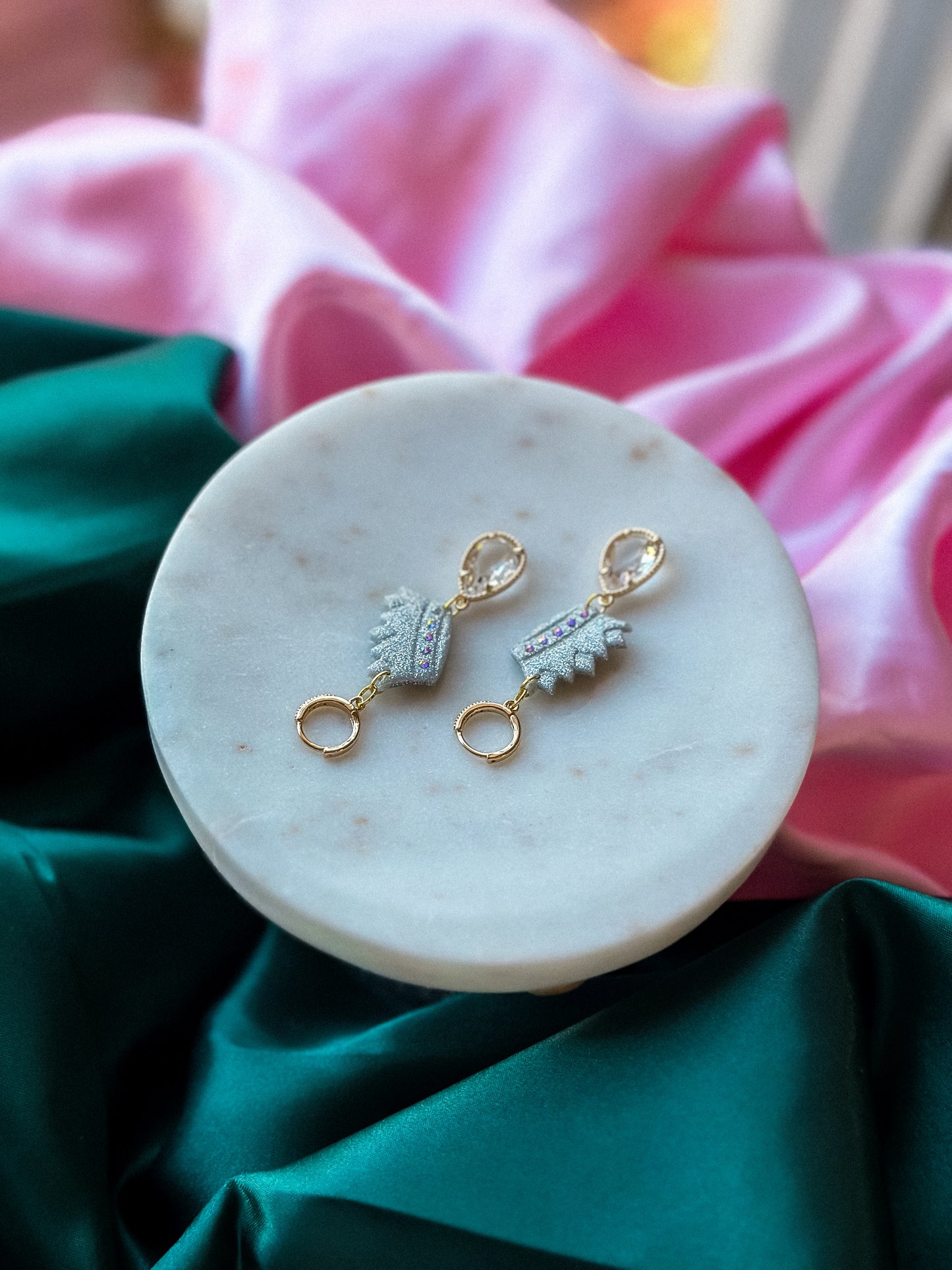 Glinda’s Silver Crown Earrings Wicked earrings handmade polymer clay earrings with silver crown charms