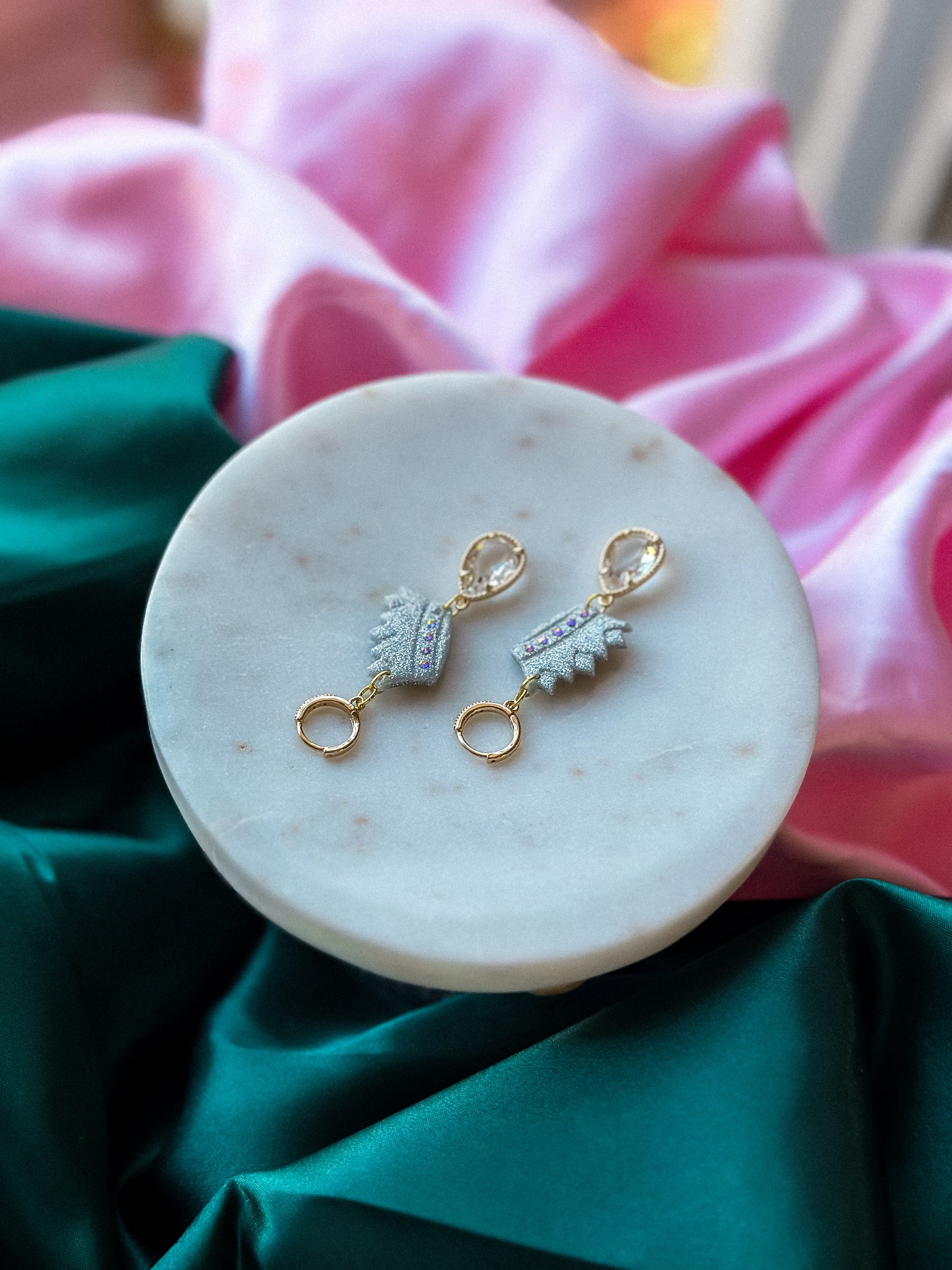 Glinda’s Silver Crown Earrings Wicked earrings handmade polymer clay earrings with silver crown charms