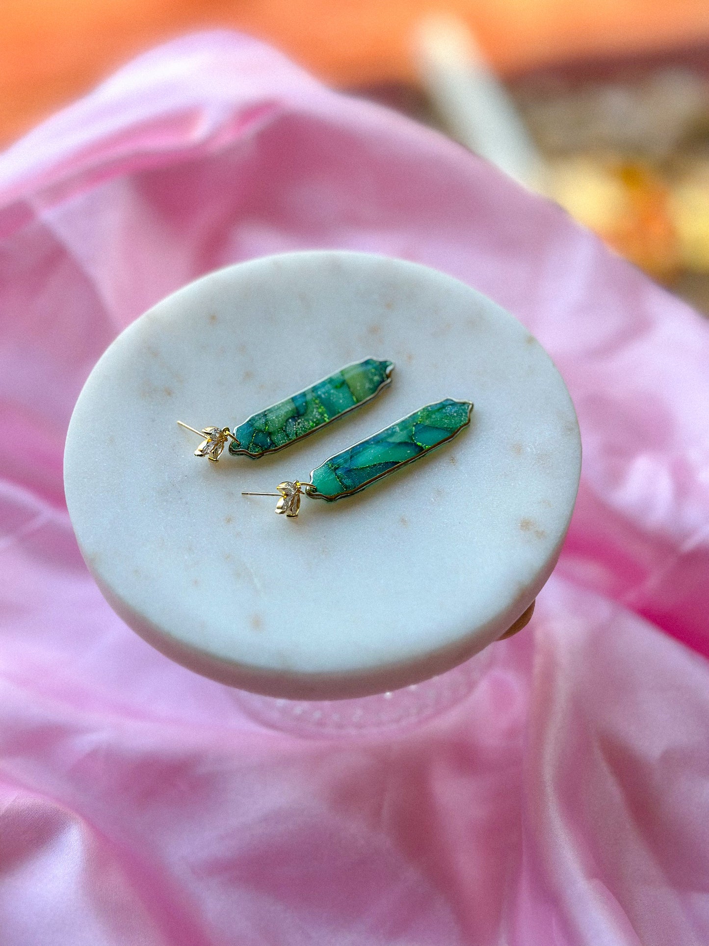 Elphaba green stained glass earrings handmade polymer clay earrings emerald witch inspired Wicked earrings