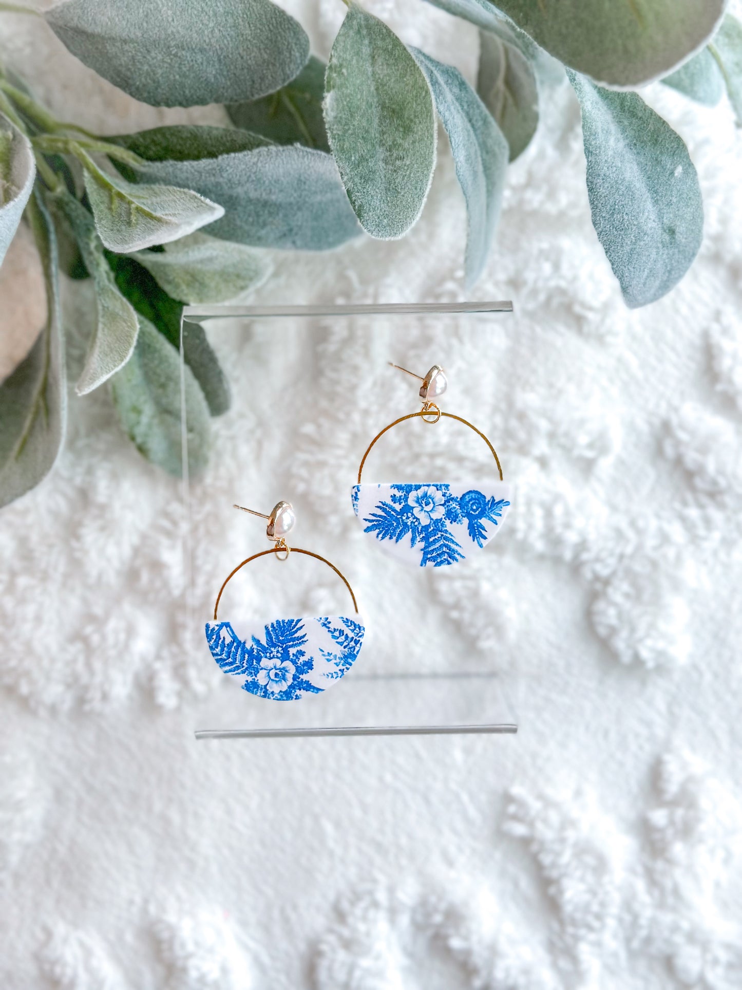 Chinoiserie + Pearl Topper Hoops