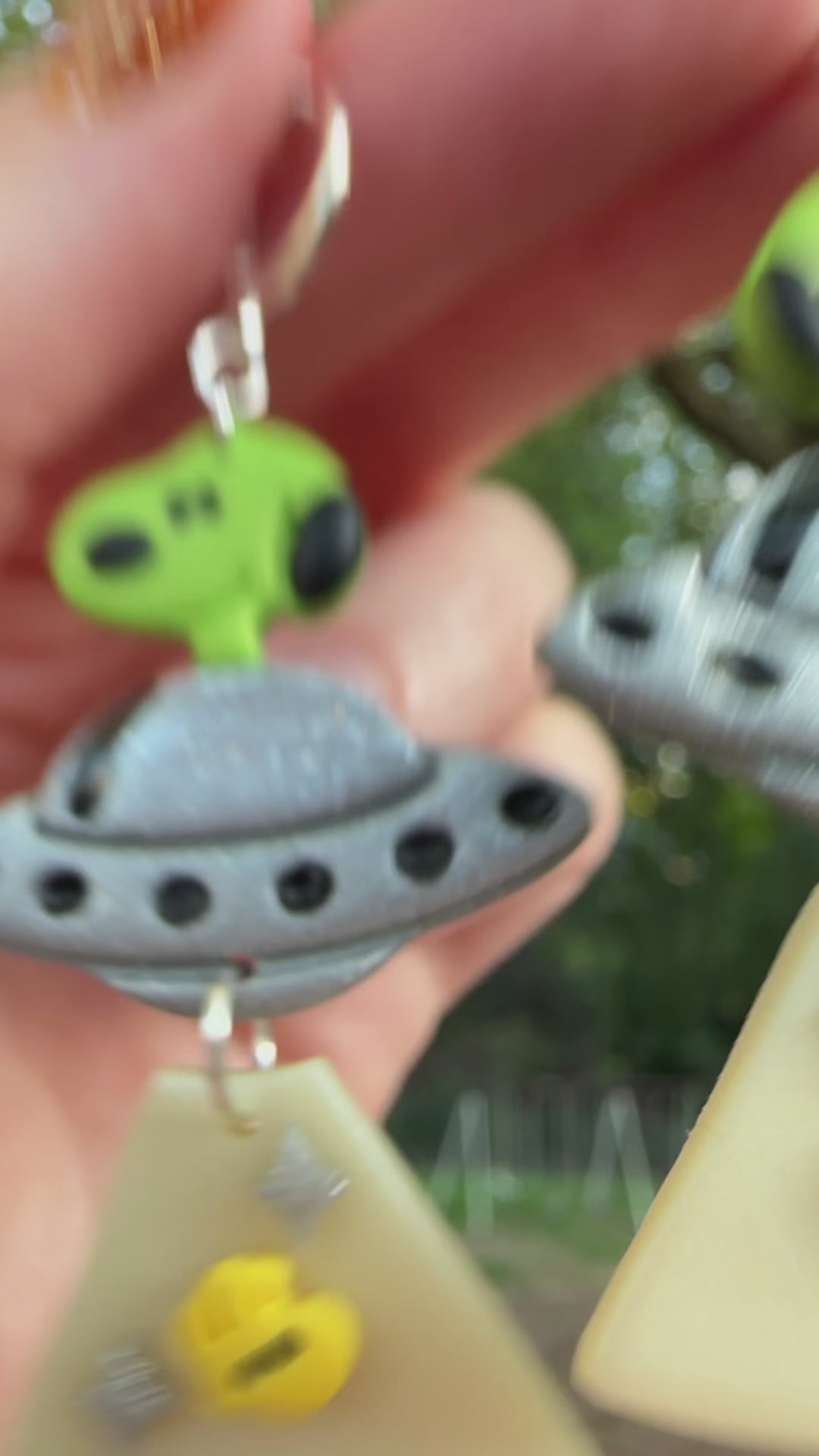 Handmade glow-in-the-dark Snoopy alien dangle earrings for Halloween