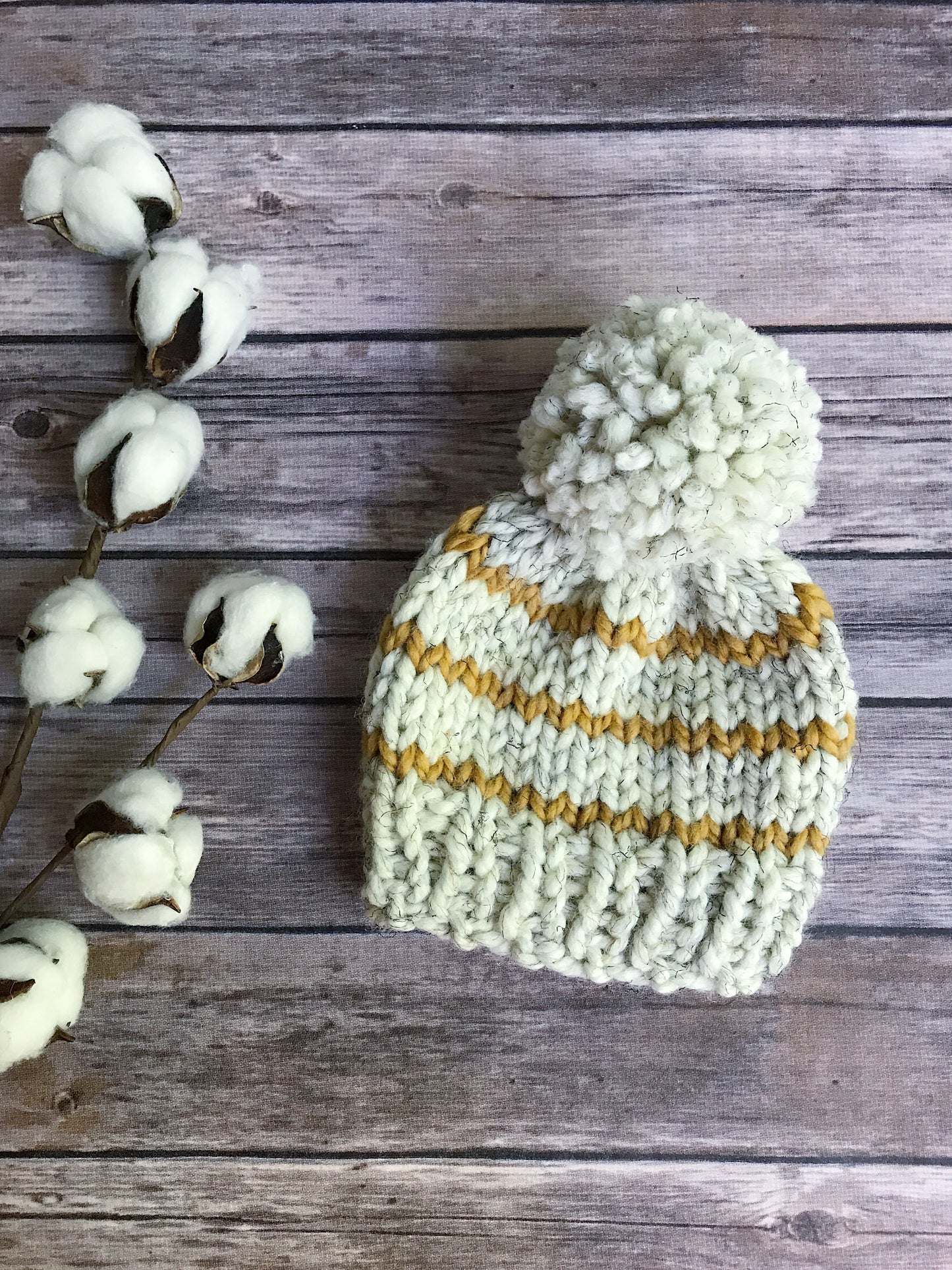 Mommy and Me Hats Knit Baby and Adult Beanie Handmade Yarn Pom Pom // STRIPES