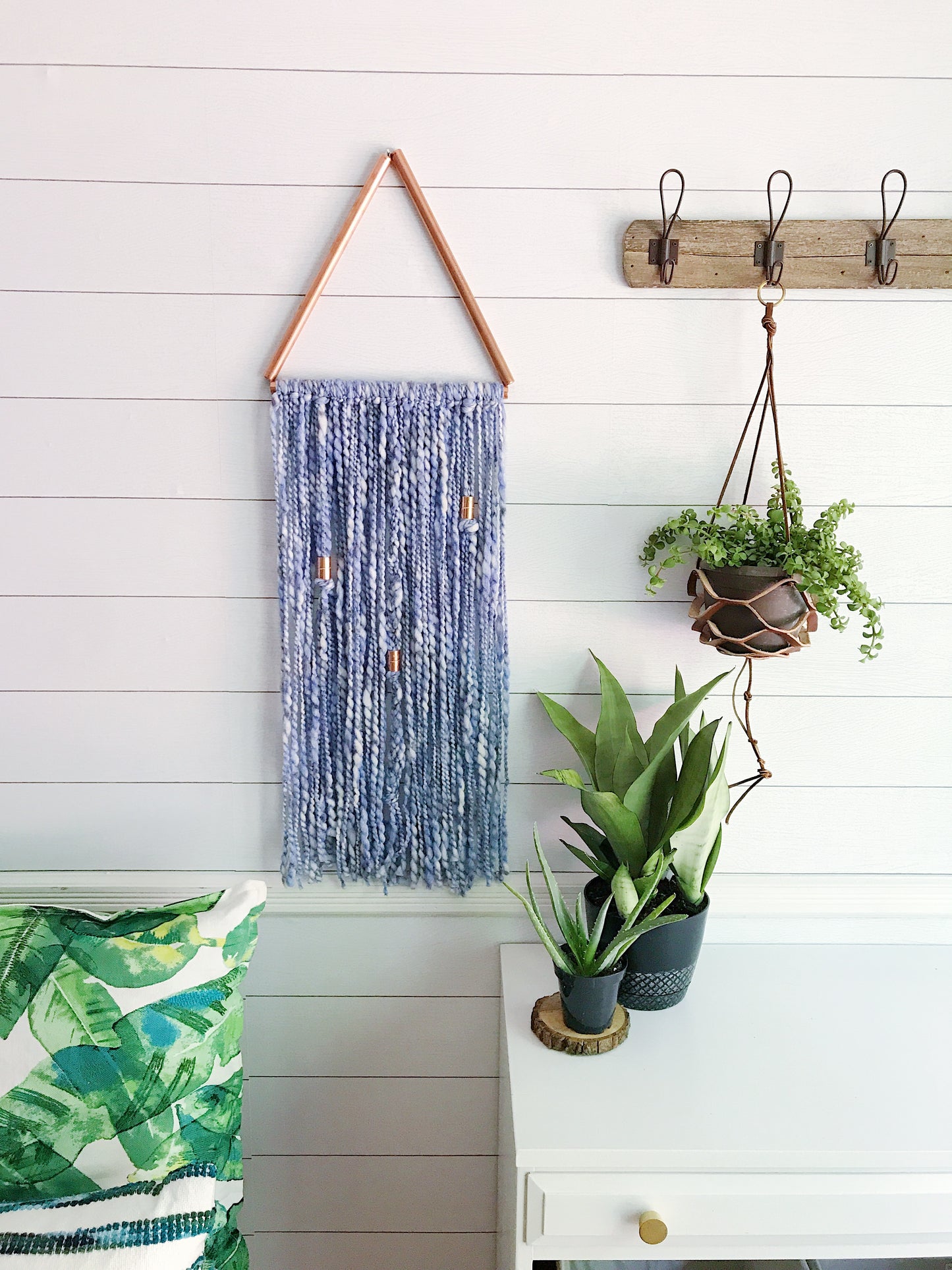 Indigo Blue Copper Triangle Yarn Wall Hanging