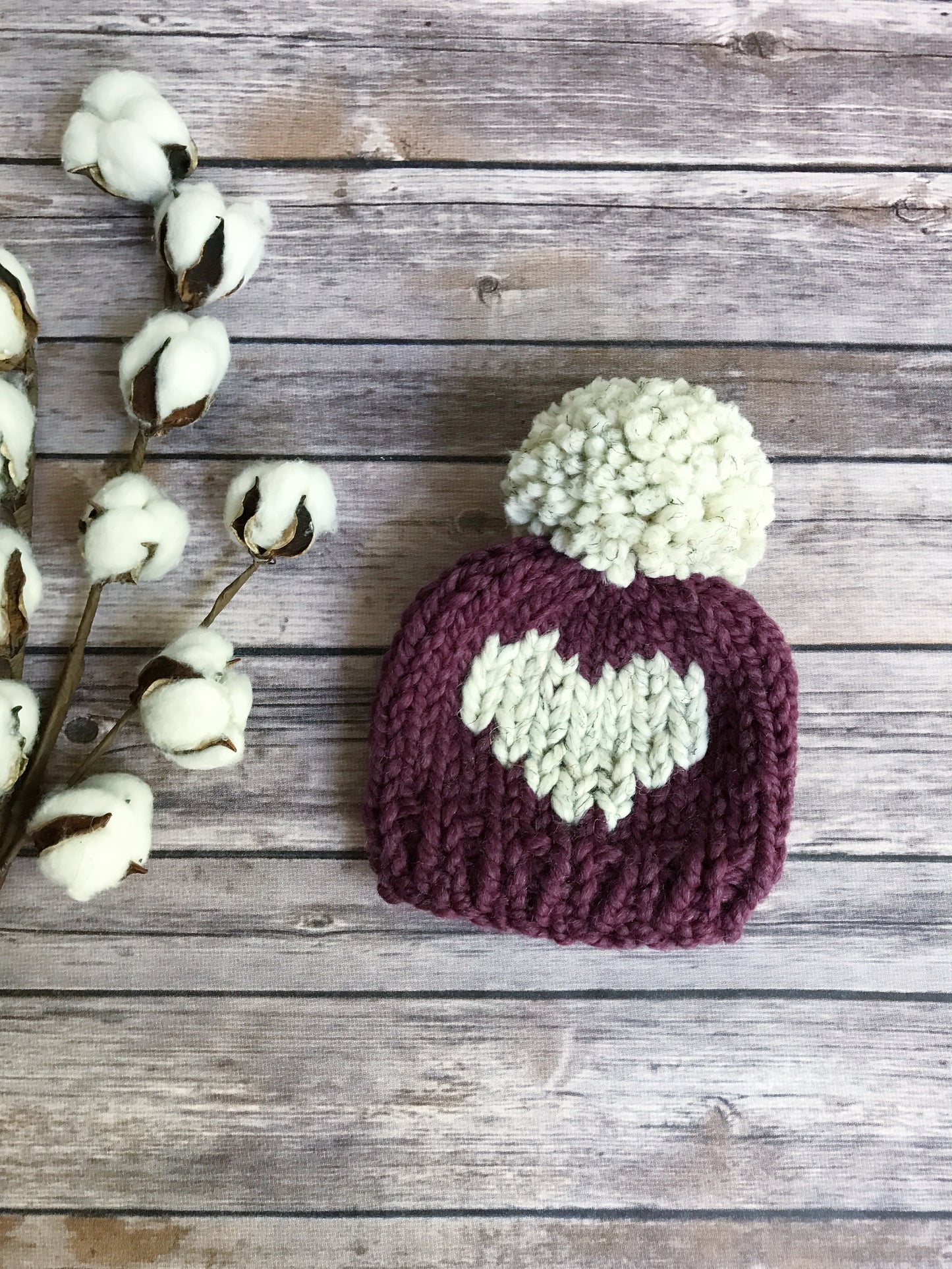 Mommy and Me Hats Knit Fair Isle Baby and Adult Beanie Yarn Pom Pom // Hearts