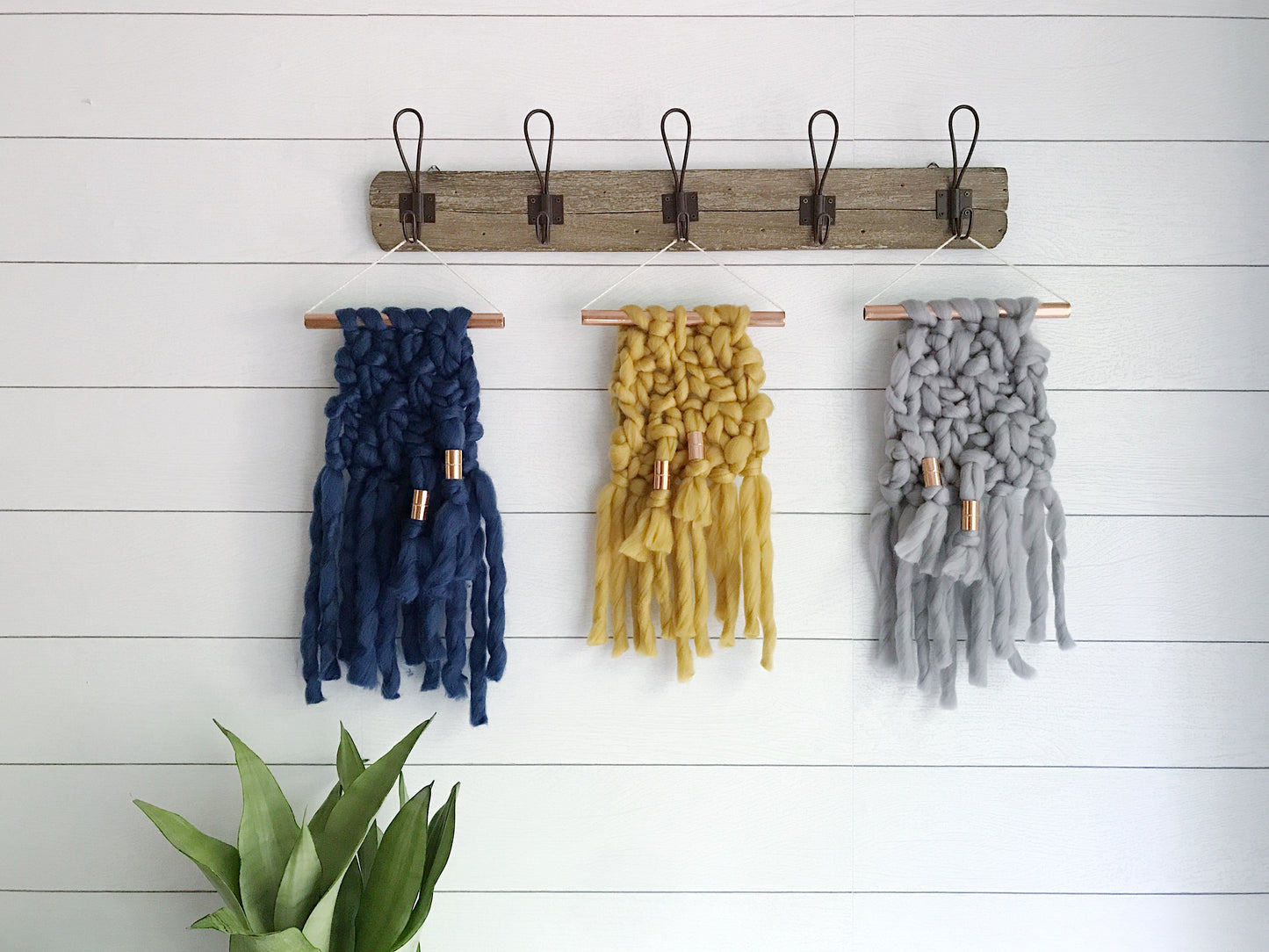 MINI Mustard Knit Wall Hanging with Copper Detail