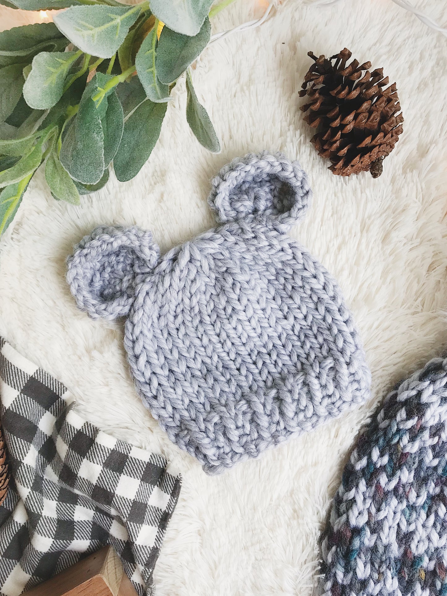 Mommy and Me SET Knitted Fair Isle Beanie with Faux Fur Pom Pom // The Hallowell and Baby Bear Hat