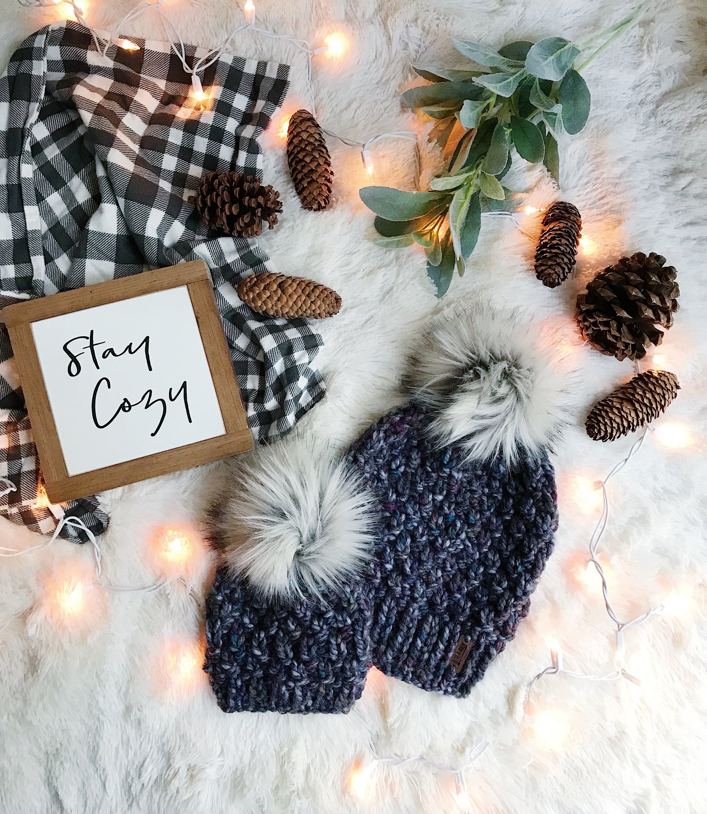Mommy and Me SET Knitted Textured Beanie with Faux Fur Pom Pom // The Westbrook