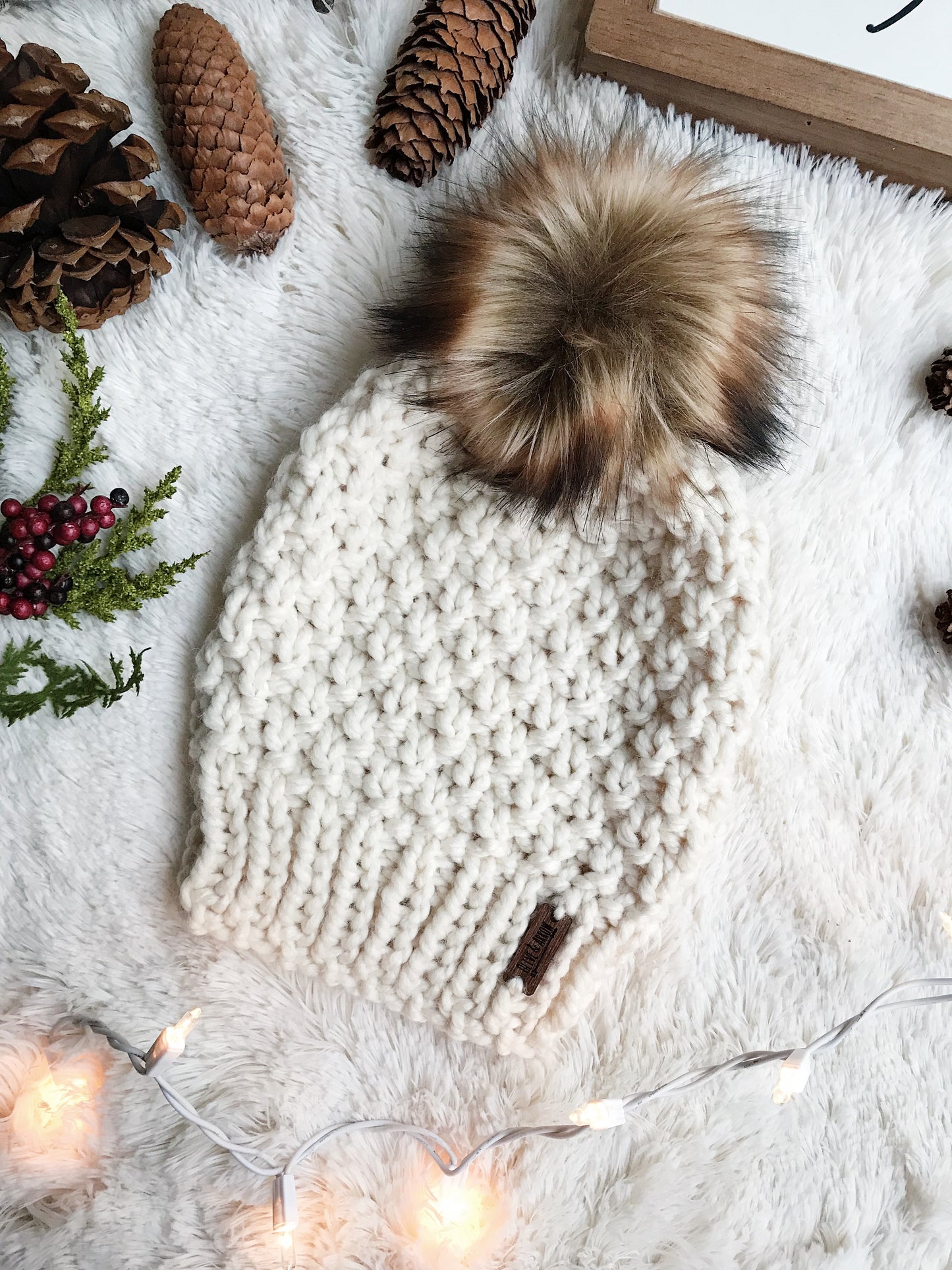 Adult Knitted Textured Beanie with Faux Fur Pom Pom // The Westbrook