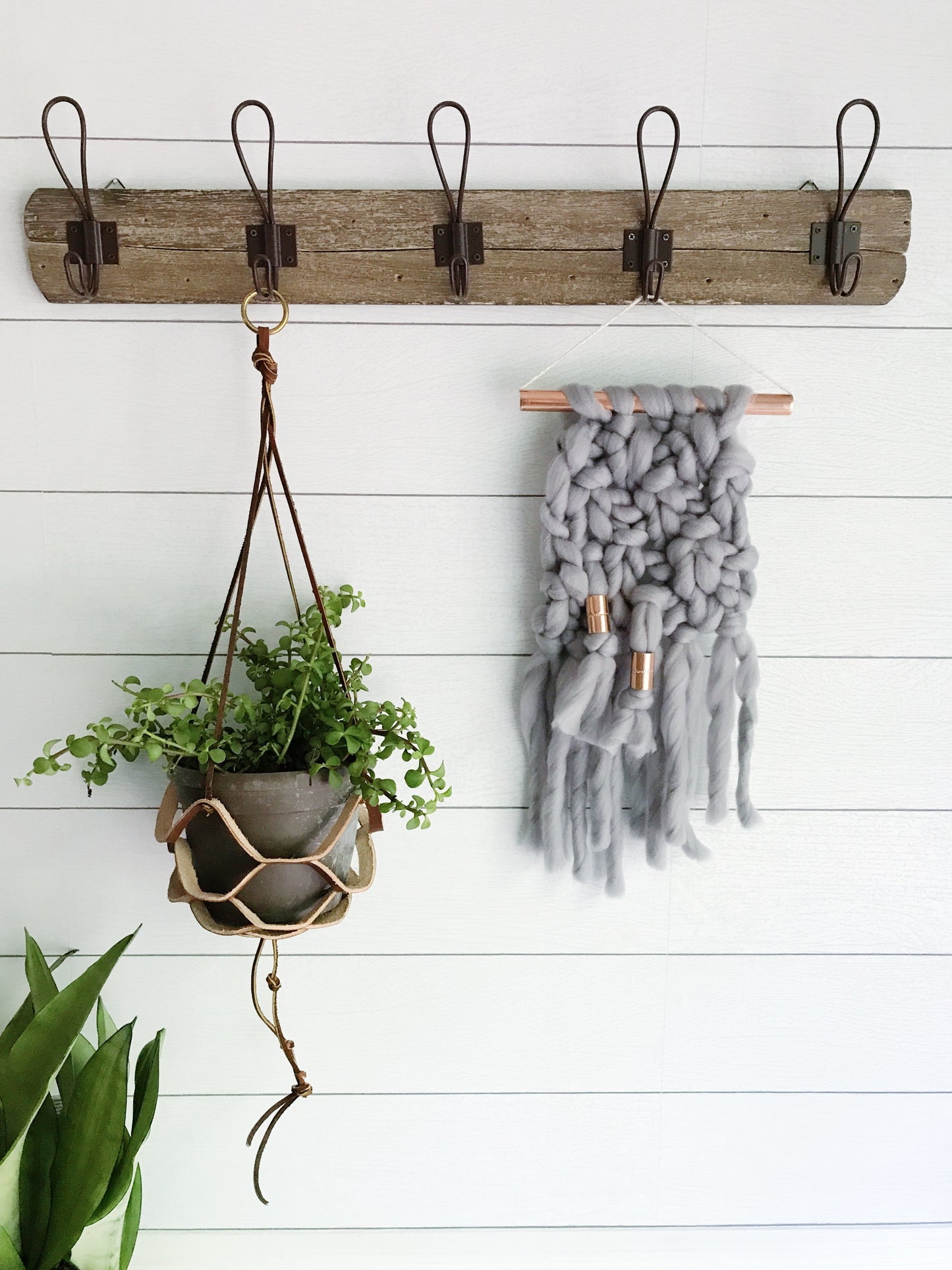 Mini Smoke Grey Knit Wall Hanging with Copper Detail
