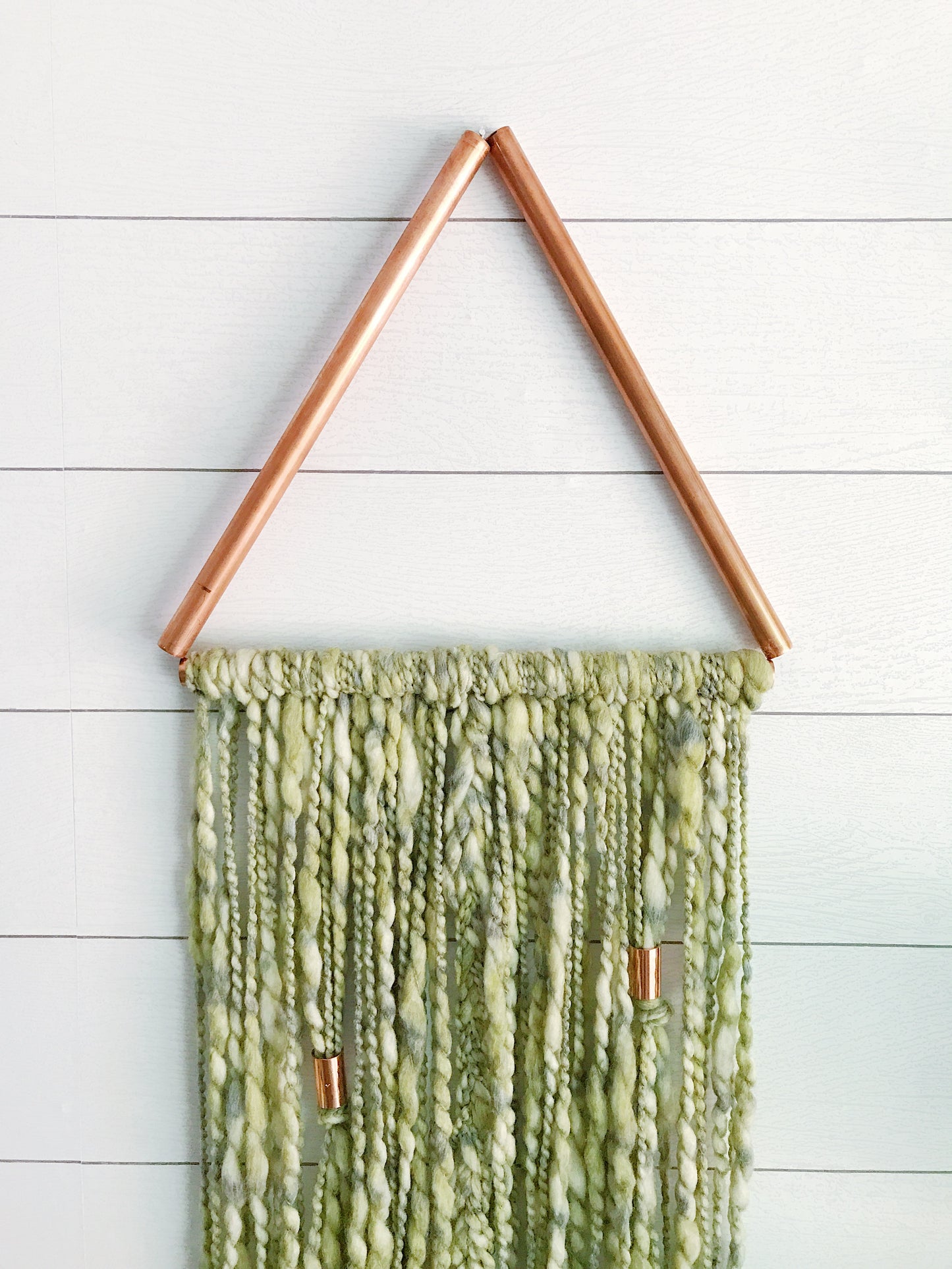 Palm Leaf Green Copper Triangle Yarn Wall Hanging