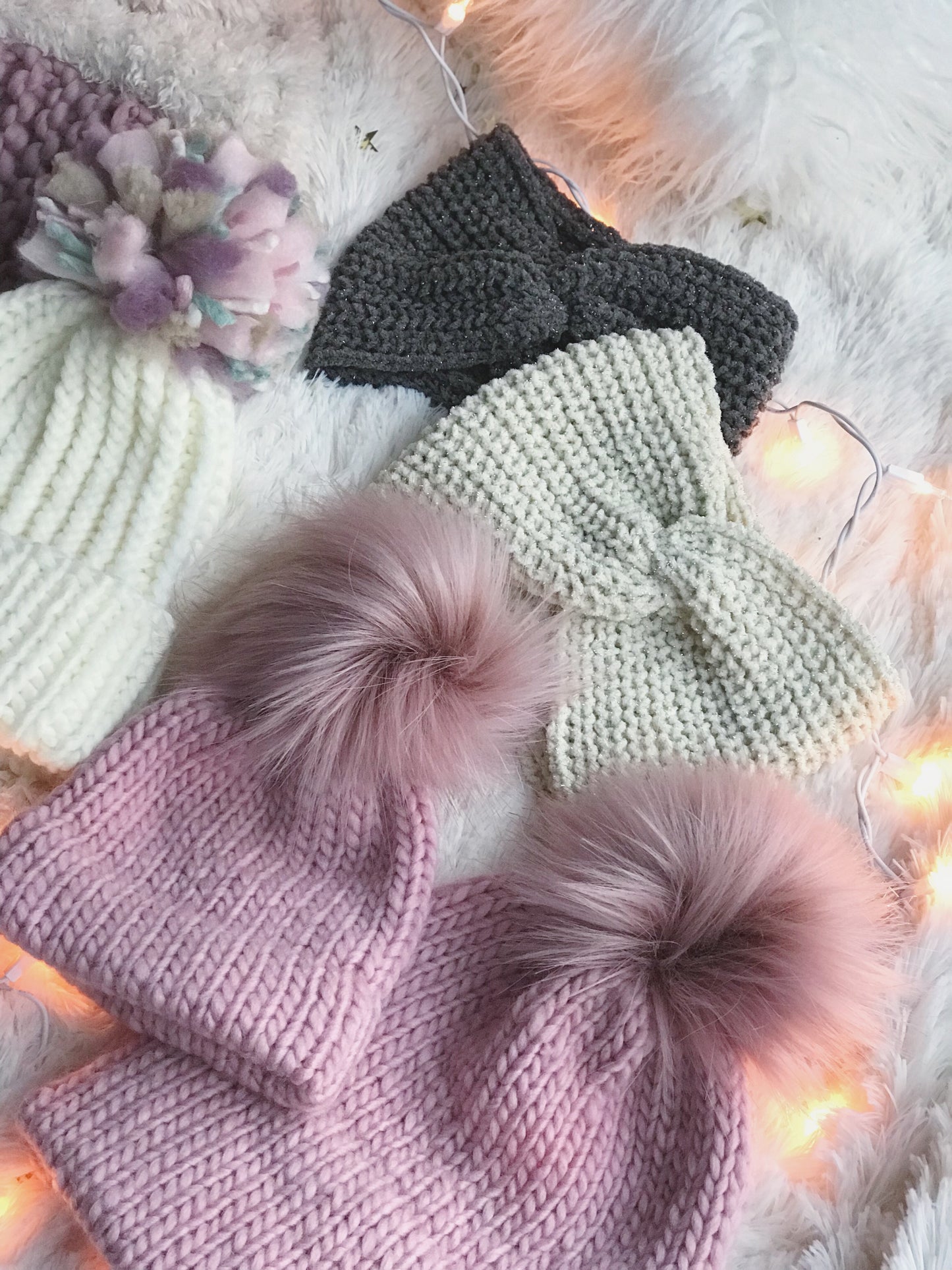 Rosé Mommy and Me Hats Double Brim Beanies with Pink Moscato Faux Fur Pom Pom