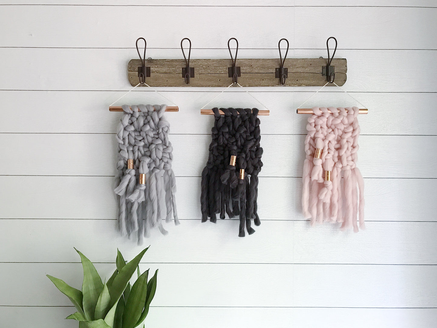 Mini Smoke Grey Knit Wall Hanging with Copper Detail