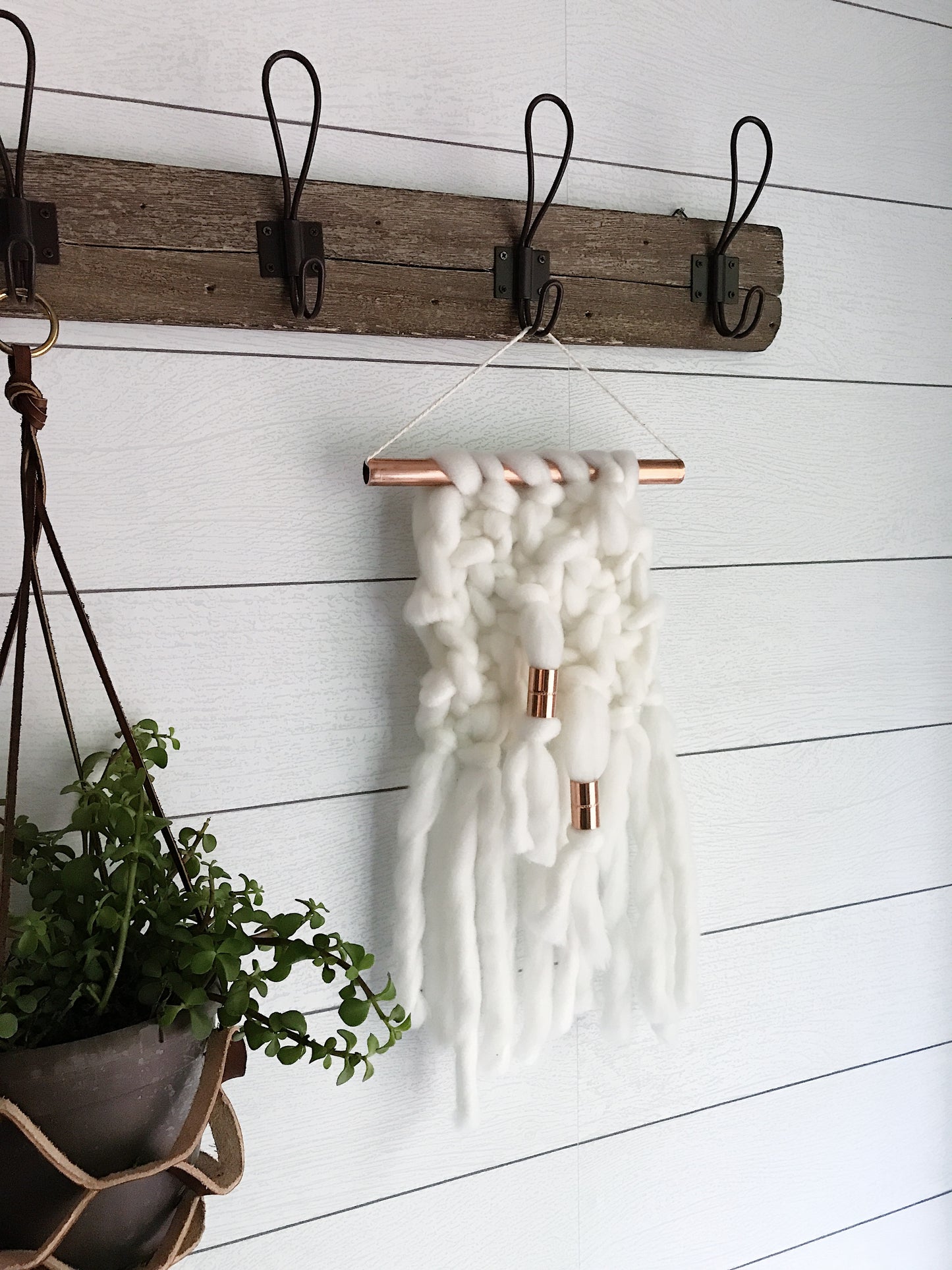 MINI Ivory Knit Wall Hanging with Copper Detail