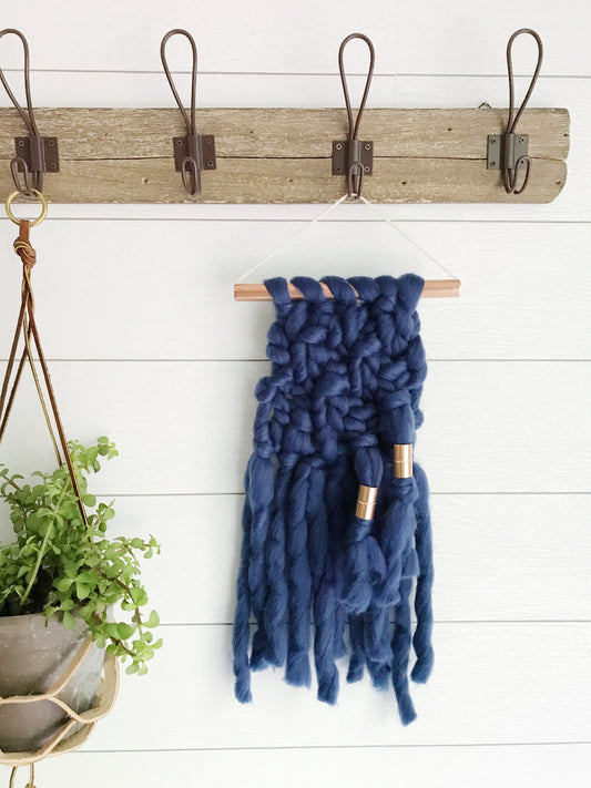 MINI Indigo Knit Wall Hanging with Copper Detail