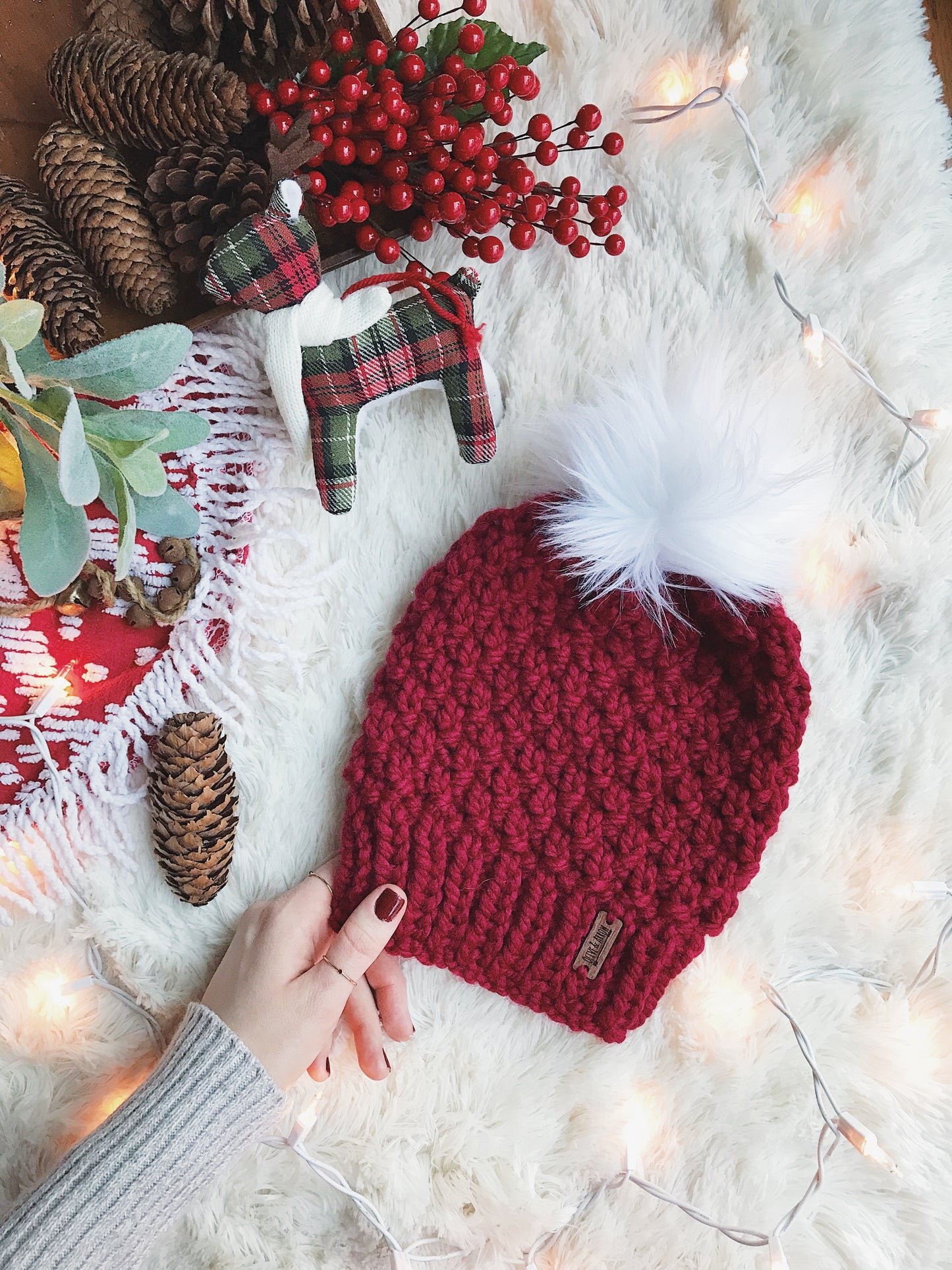 LIMITED EDITION Holiday Beanie Adult Knitted Textured Beanie with Faux Fur Pom Pom // The Westbrook