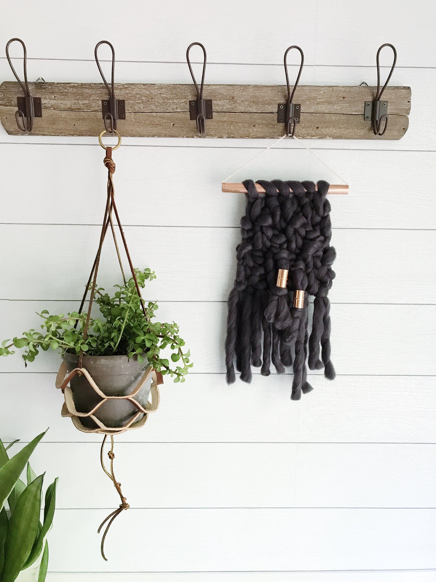 Mini Charcoal Grey Knit Wall Hanging with Copper Detail