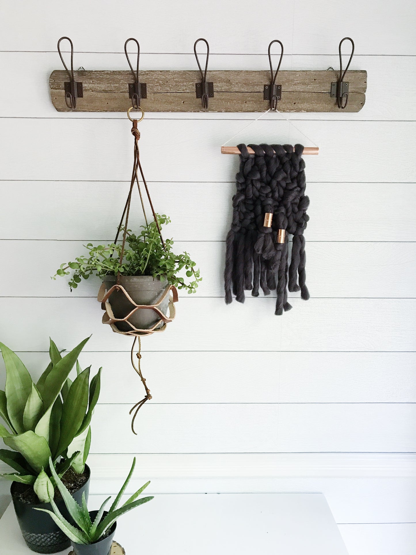 Mini Charcoal Grey Knit Wall Hanging with Copper Detail