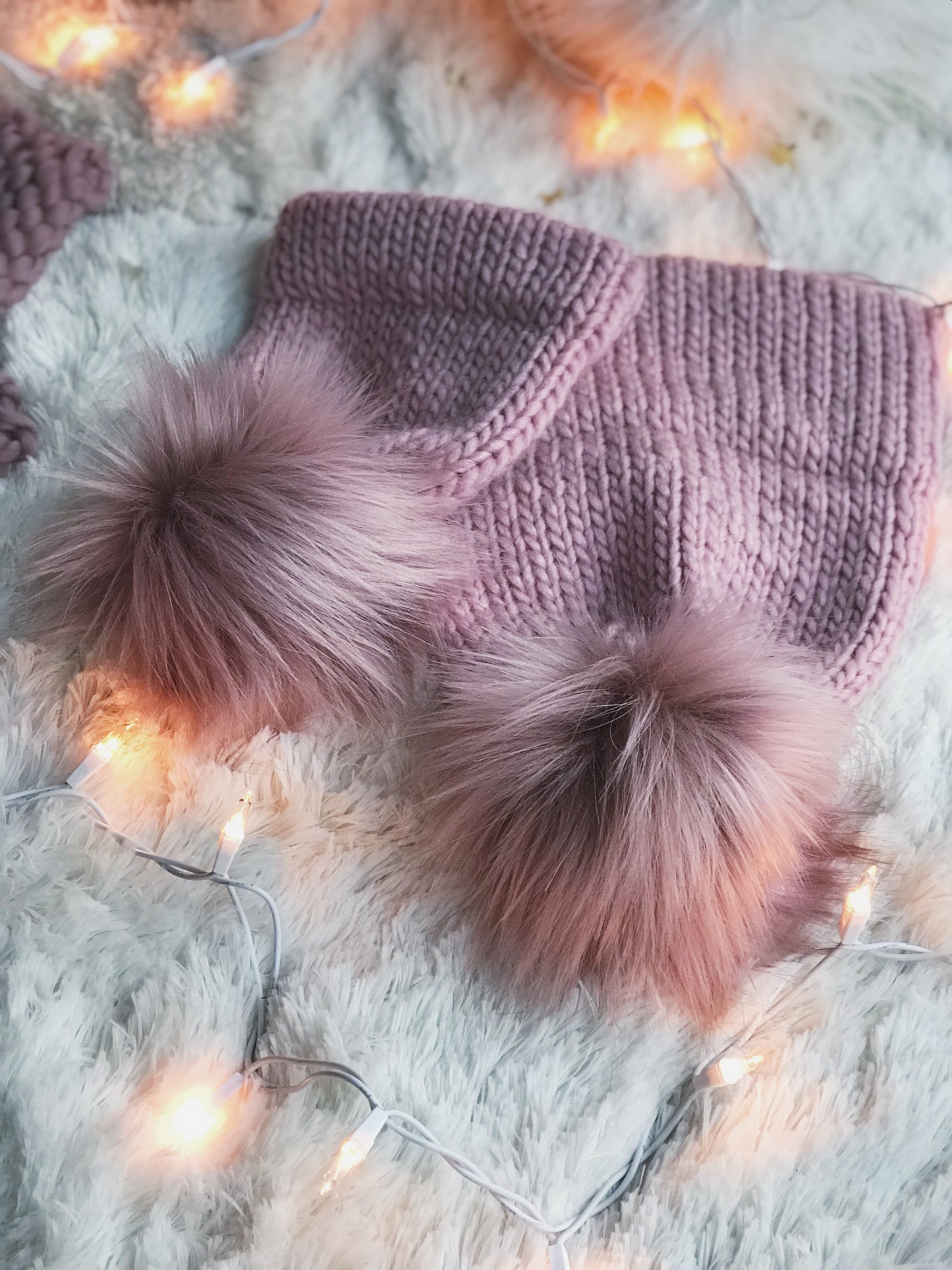Rosé Mommy and Me Hats Double Brim Beanies with Pink Moscato Faux Fur Pom Pom