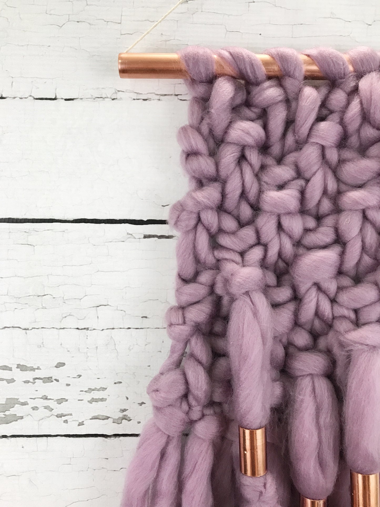 Mauve Purple Knit Wall Hanging with Copper Detail