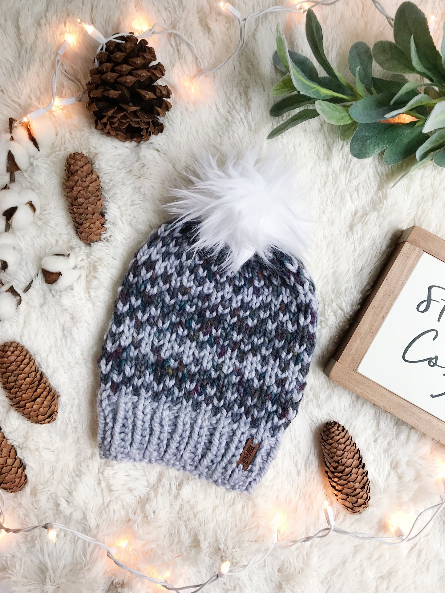 Adult Knitted Fair Isle Beanie with Faux Fur Pom Pom // The Hallowell Hat