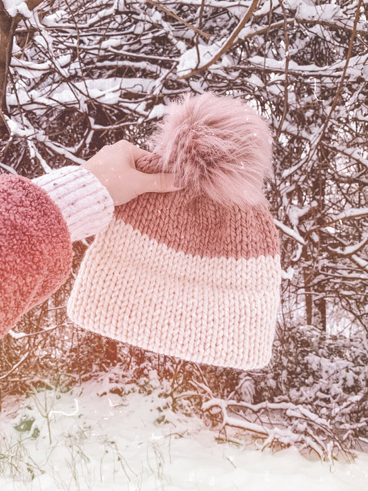 Knitting Pattern Adult Colorblock Double Brim Beanie // Colorblock