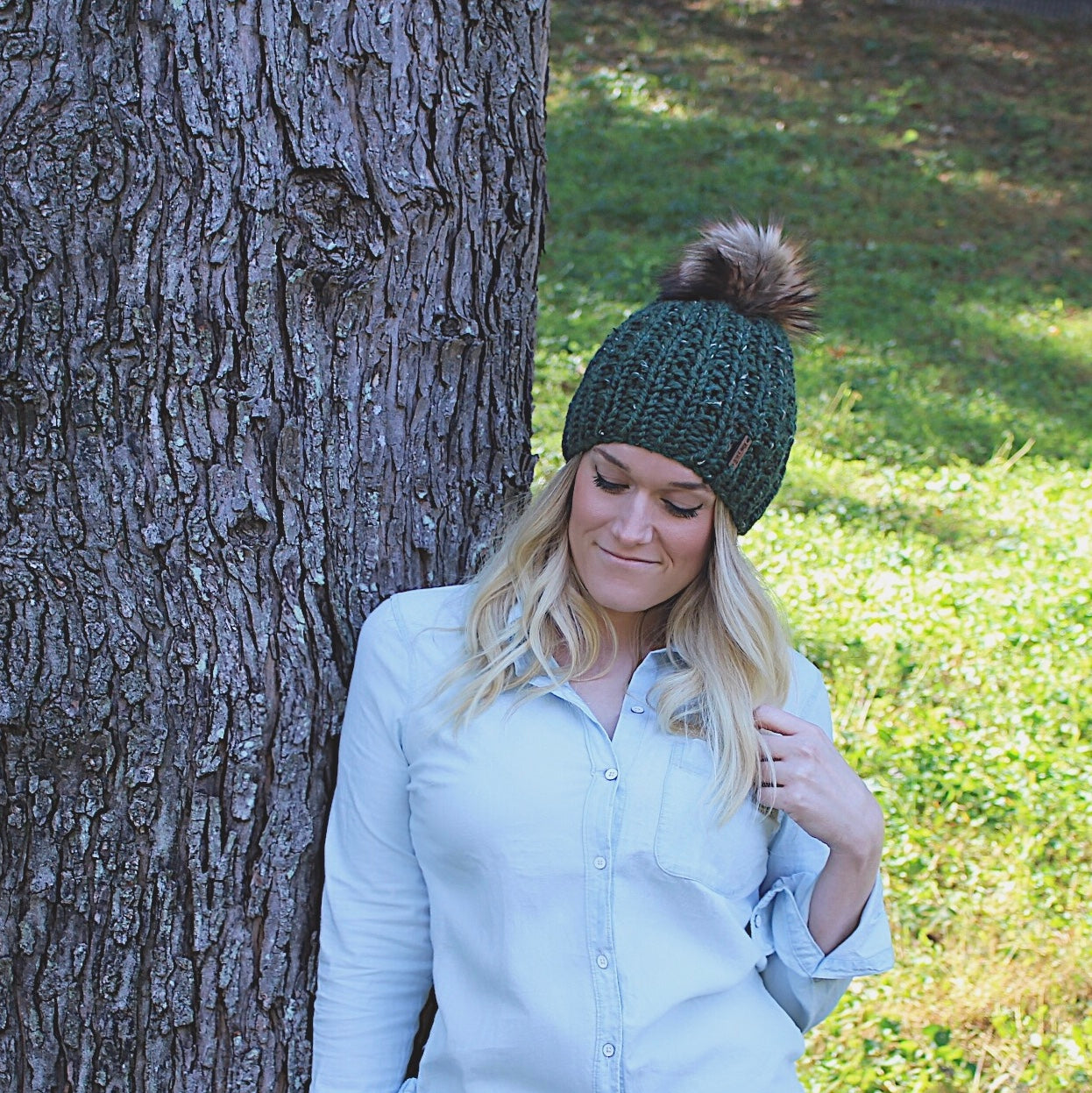 Adult Knitted Ribbed Beanie with Faux Fur Pom Pom // The Rockland