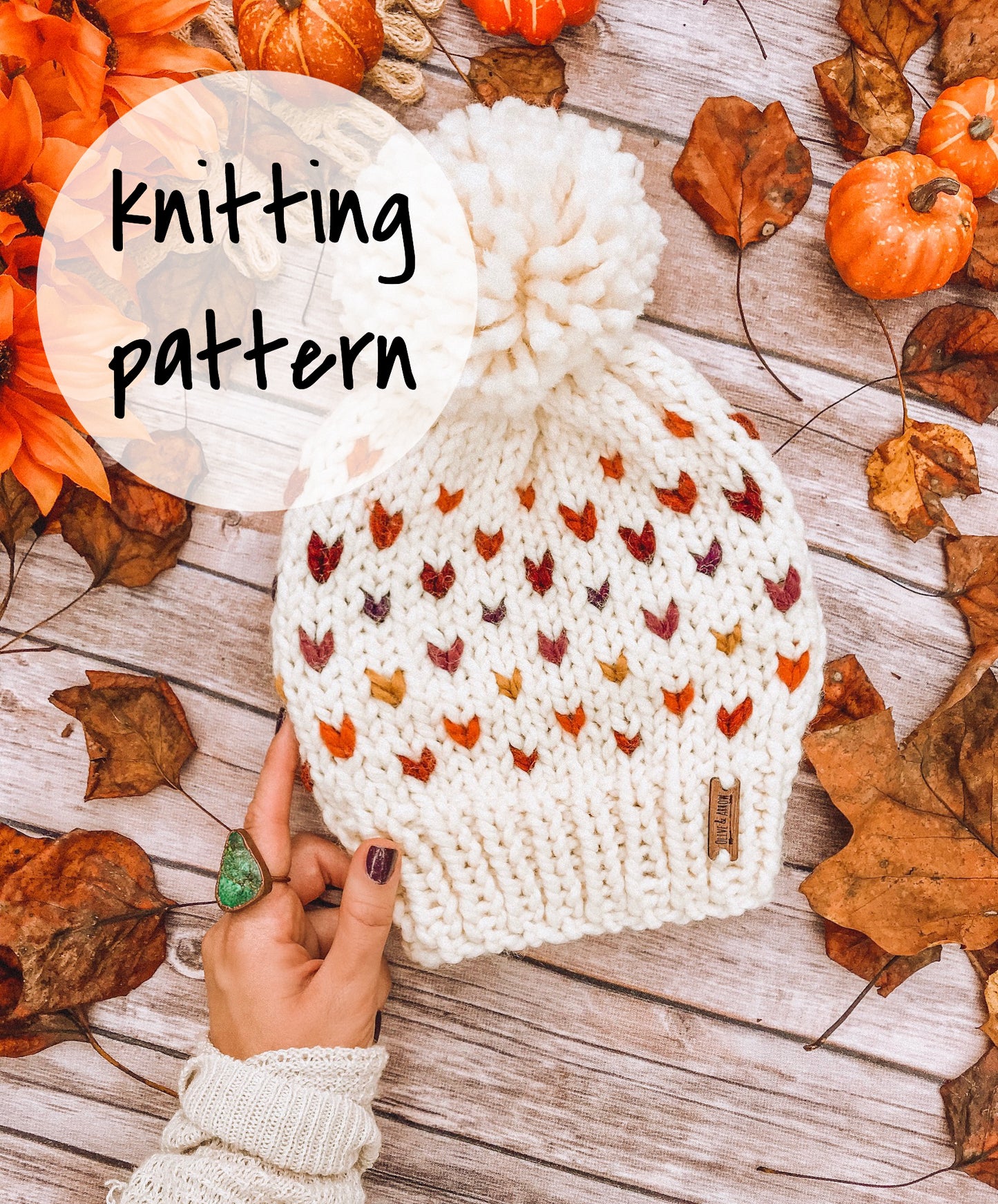 Easy Knitting Pattern Adult Knit Hat Beanie Fair Isle Knitting // Retro Rainbow Hearts