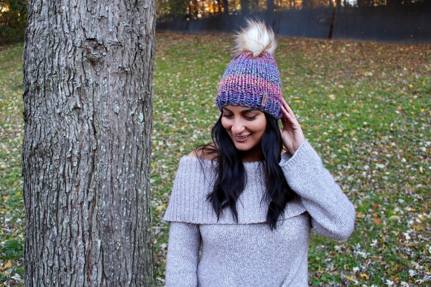 Mommy and Me SET Knitted Textured Beanie with Faux Fur Pom Pom // The Kennebec