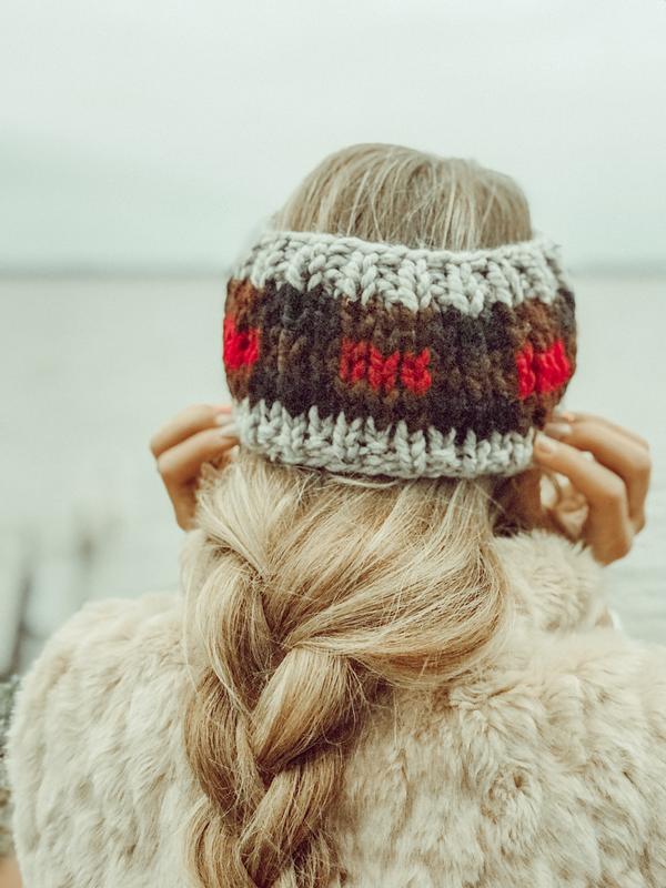 Easy Knitting Pattern Adult Plaid Headband Fair Isle Knitting // Buffalo Plaid Headband