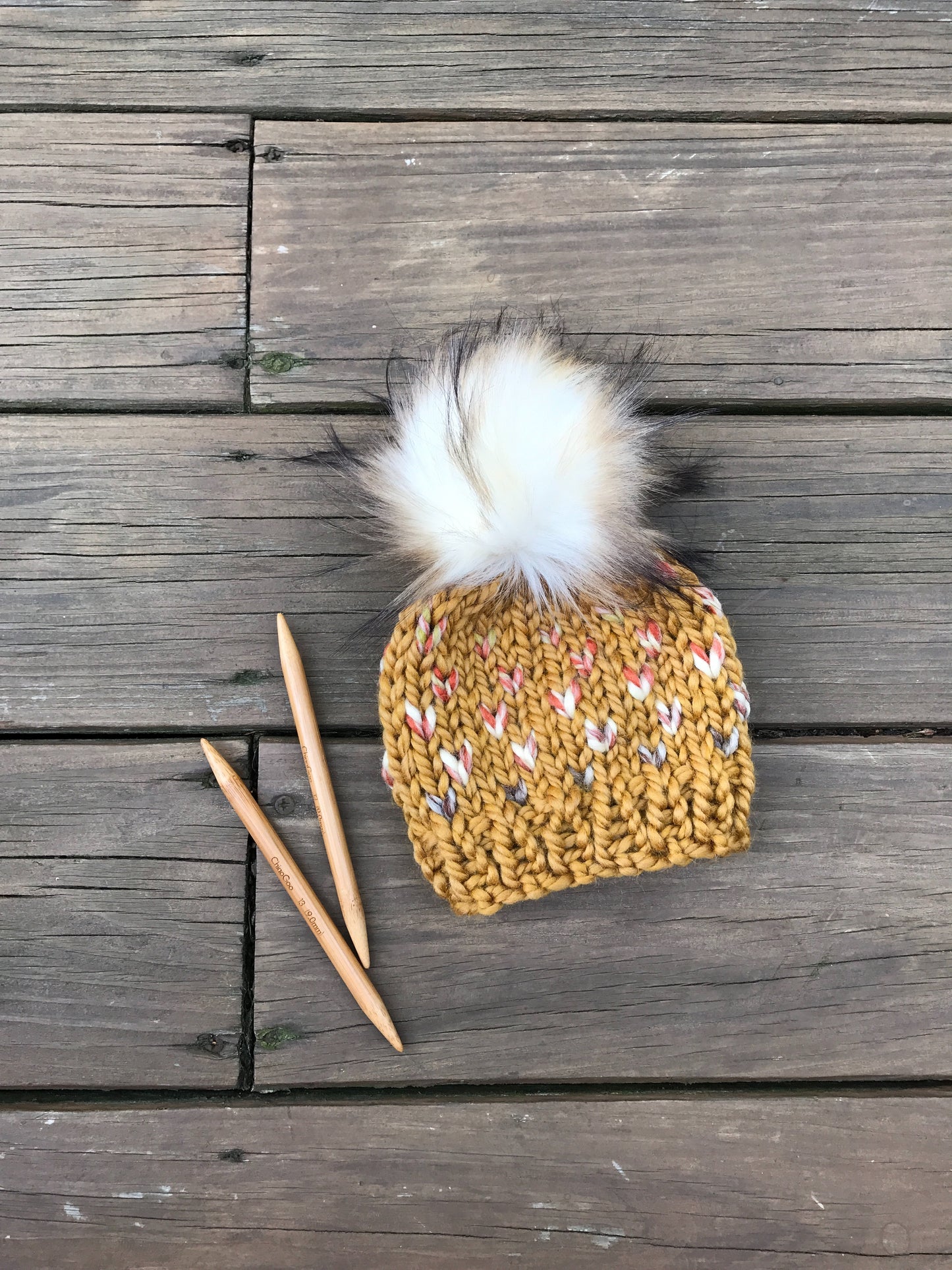 Mommy and Me Hats Knit Baby and Adult Beanie Handmade Faux Fur Pom Pom // Coney Island Fair Isle