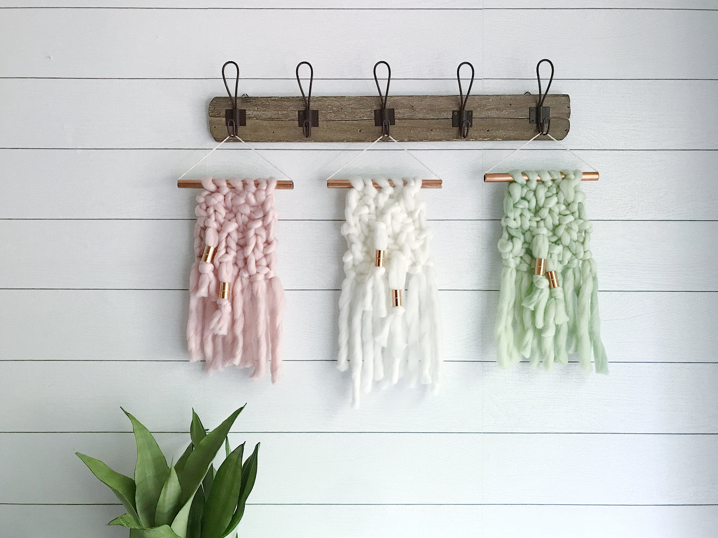MINI Ivory Knit Wall Hanging with Copper Detail