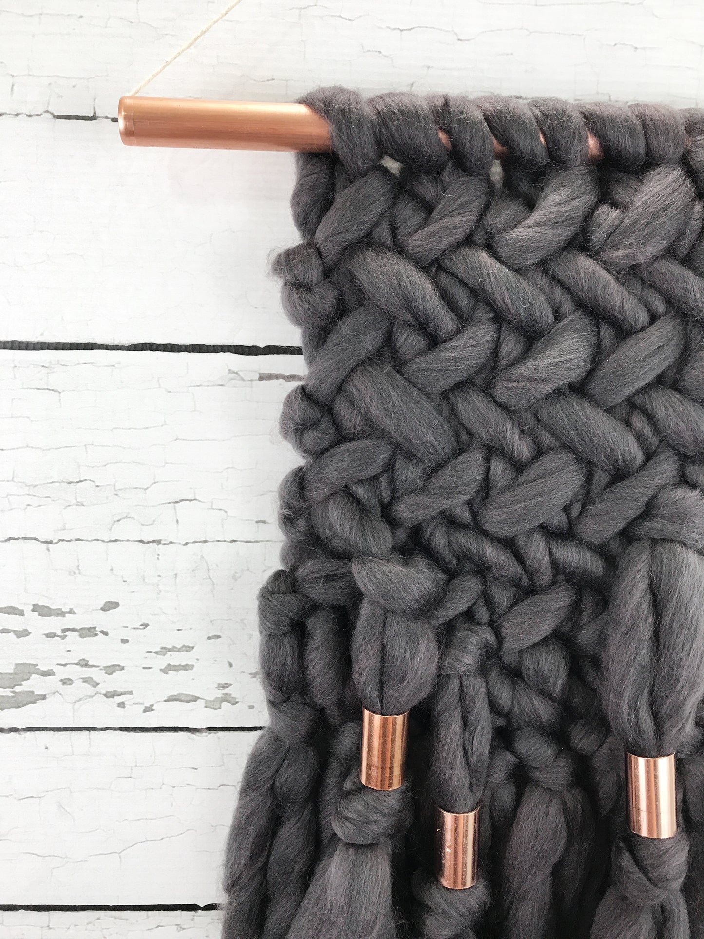 Charcoal Grey Knit Wall Hanging with Copper Detail