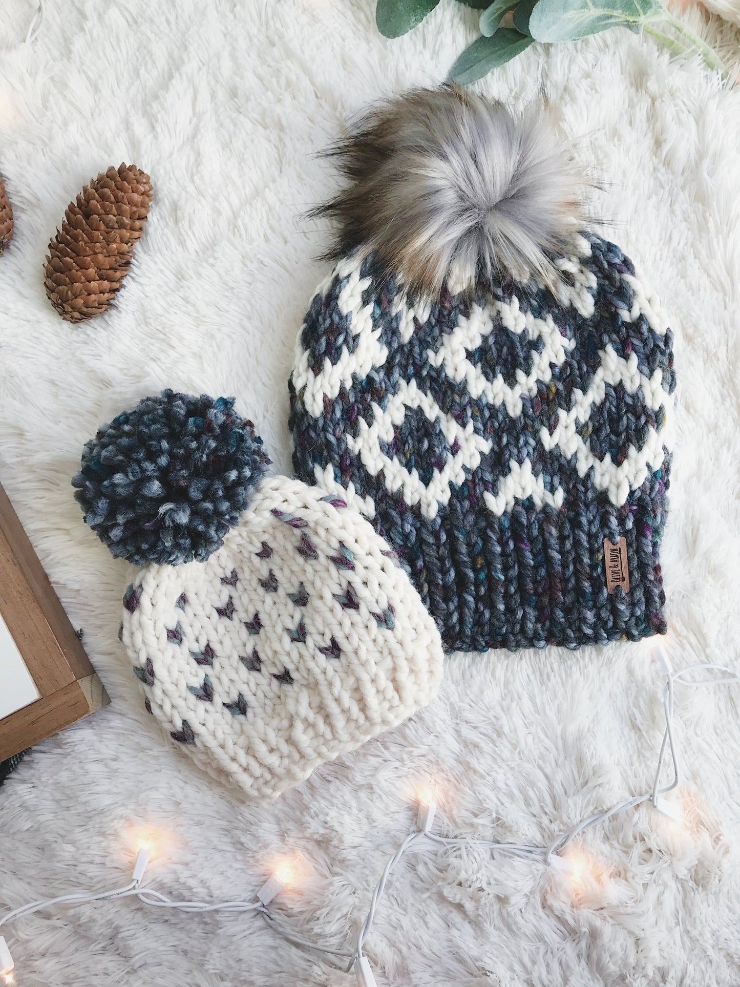 Baby Knitted Fair Isle Hearts Beanie with Yarn Pom Pom