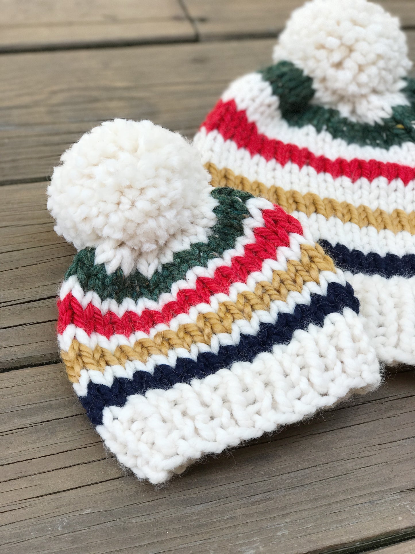 Mommy and Me Hats Knit Baby and Adult Beanie Handmade YARN Pom Pom // Hudson Bay Stripes